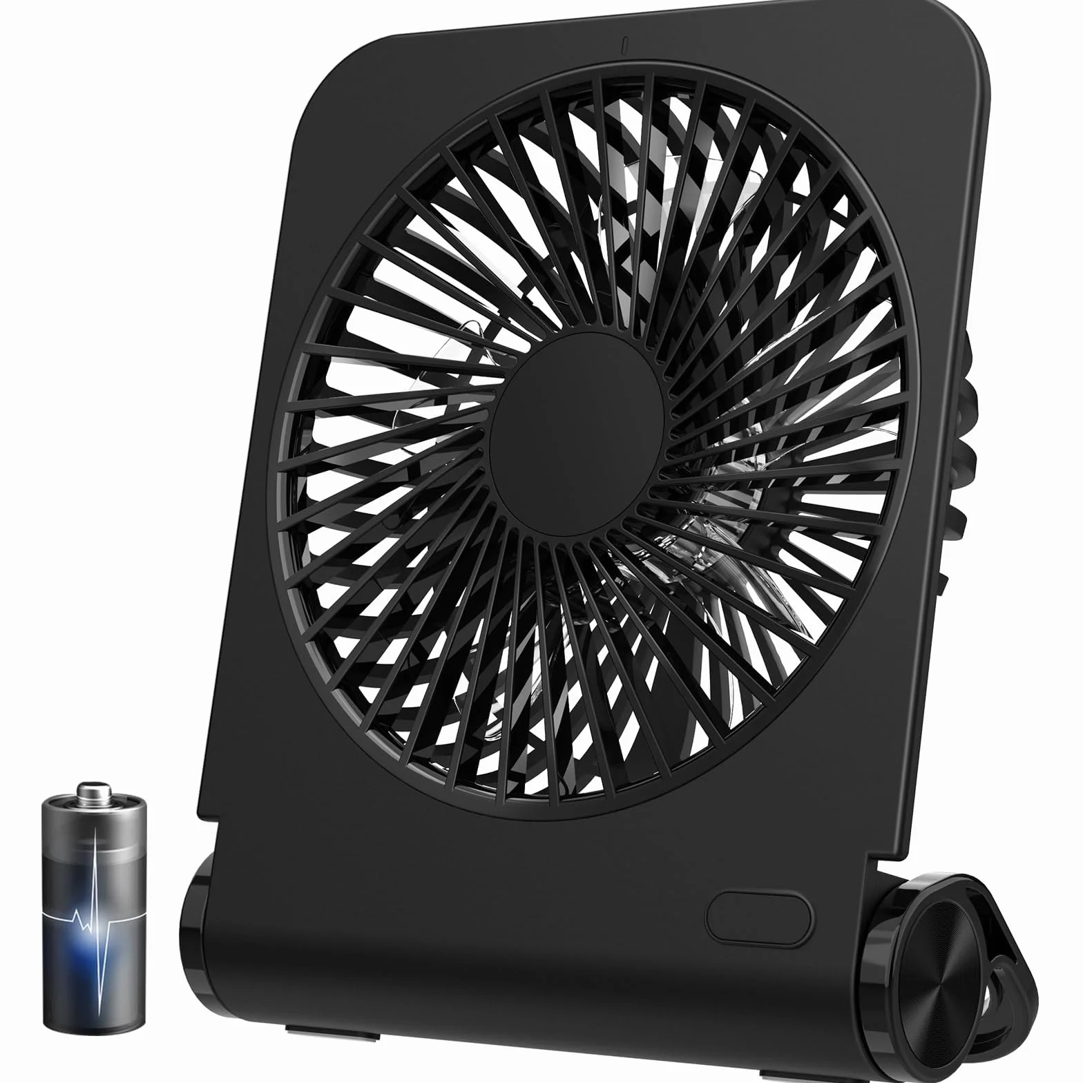 EasyAcc Ultracienki mini wentylator stołowy 4 prędkości/2000 mAh/5 łopatek/składany/zawieszany wentylator USB-C przenośny cichy akumulator wentylator z baterią do podróży do biura makijażu