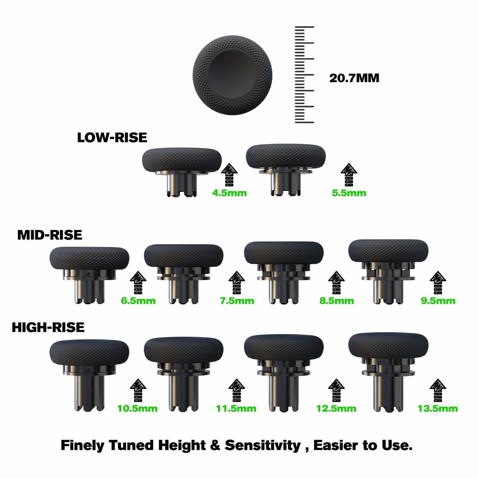 EXknight Regulacja Wysokości Thumbsticks dla Kontrolerów DualSense Edge, 1 Low-Rise (2 Wysokości), 1 Mid-Rise (2 Wysokości), 1 High-Rise (4 Wysokości)