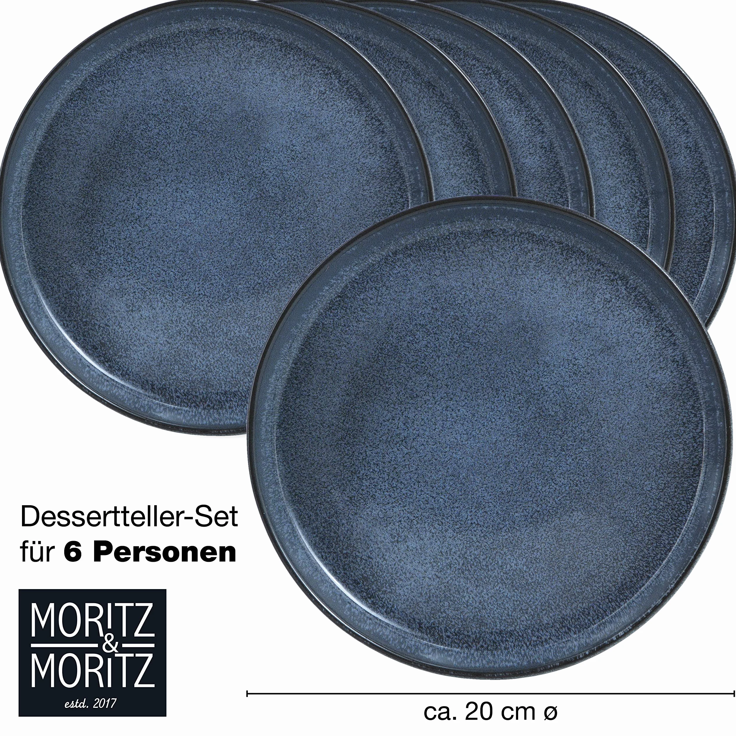 Moritz & Moritz 6-częściowy zestaw talerzy deserowych w kolorze niebieskim - talerze na ciasto dla 6 osób, porcelana nadaje się do mycia w zmywarce i używania w kuchence mikrofalowej