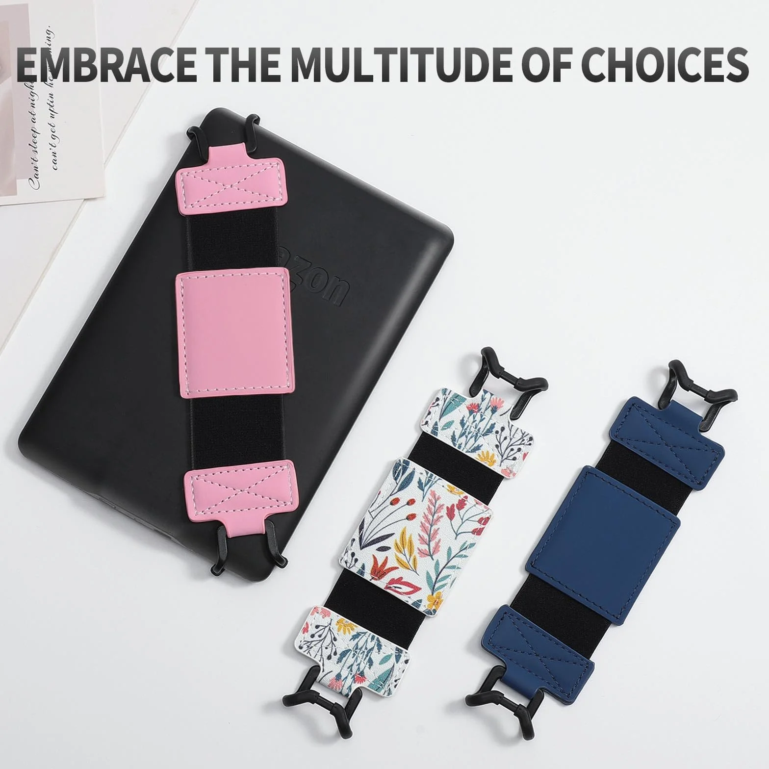 MoKo Soft Hand Strap for 6-8" Kindle eReaders Fire Tablet Kindle/Kobo/Voyaga/Lenovo/Sony Kindle E-Book Tablet, Black High-Elasticity Versatile Hand Strap Lightweight Finger Grip Holder, Flowers
