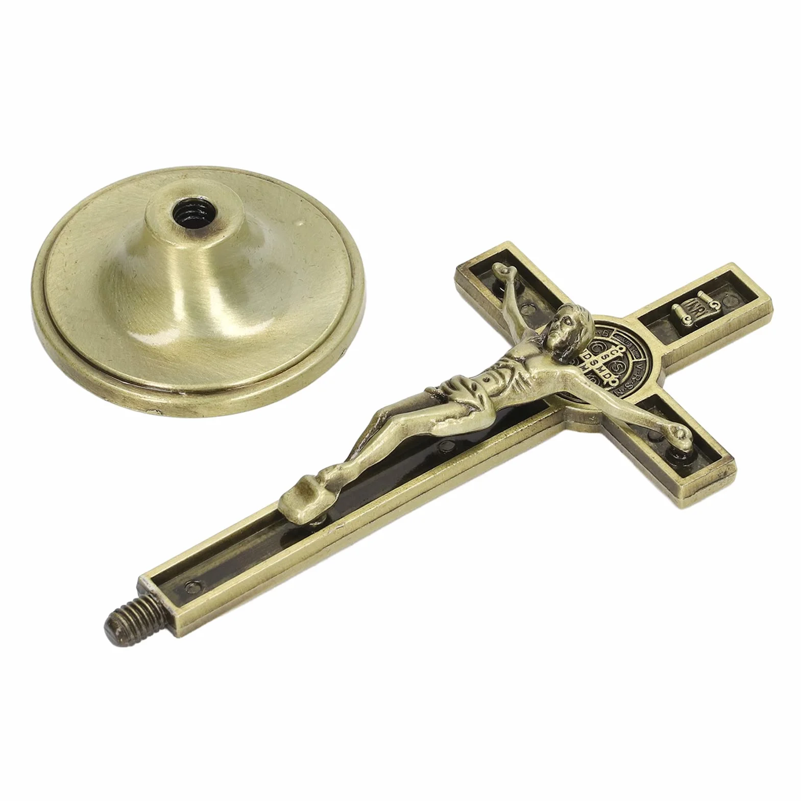 Metalowy Mini Krucyfiks ze Stopu Cynku 1,9x2x4,7 Cala Katolicki Krzyż Stojący z Podstawą Kolor Miedzi