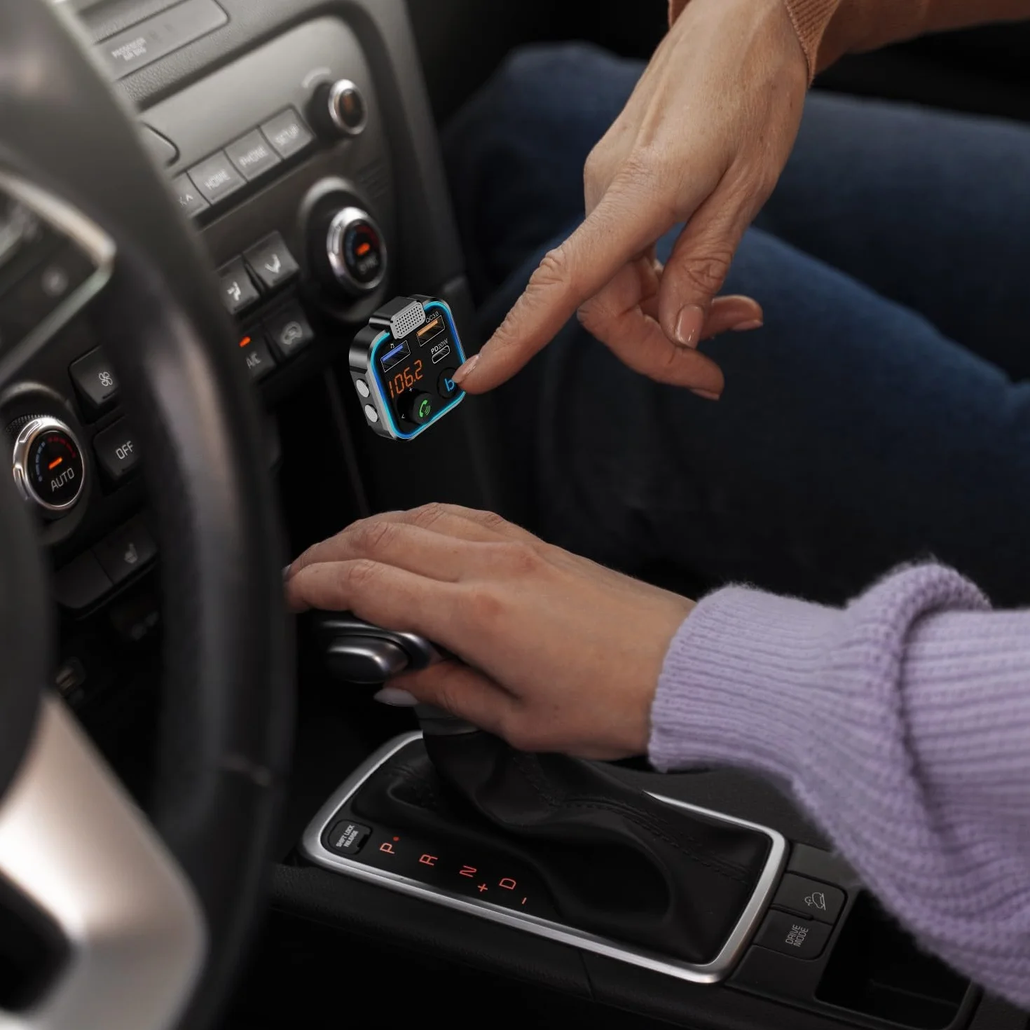 Retoo Transmiter FM Bluetooth 5.0 radio samochodowe, USB typu C QC 3.0, PD 20 W, odbiornik, szybkie ładowanie, z podwójnym ładowaniem USB, zestaw głośnomówiący, ładowarka samochodowa