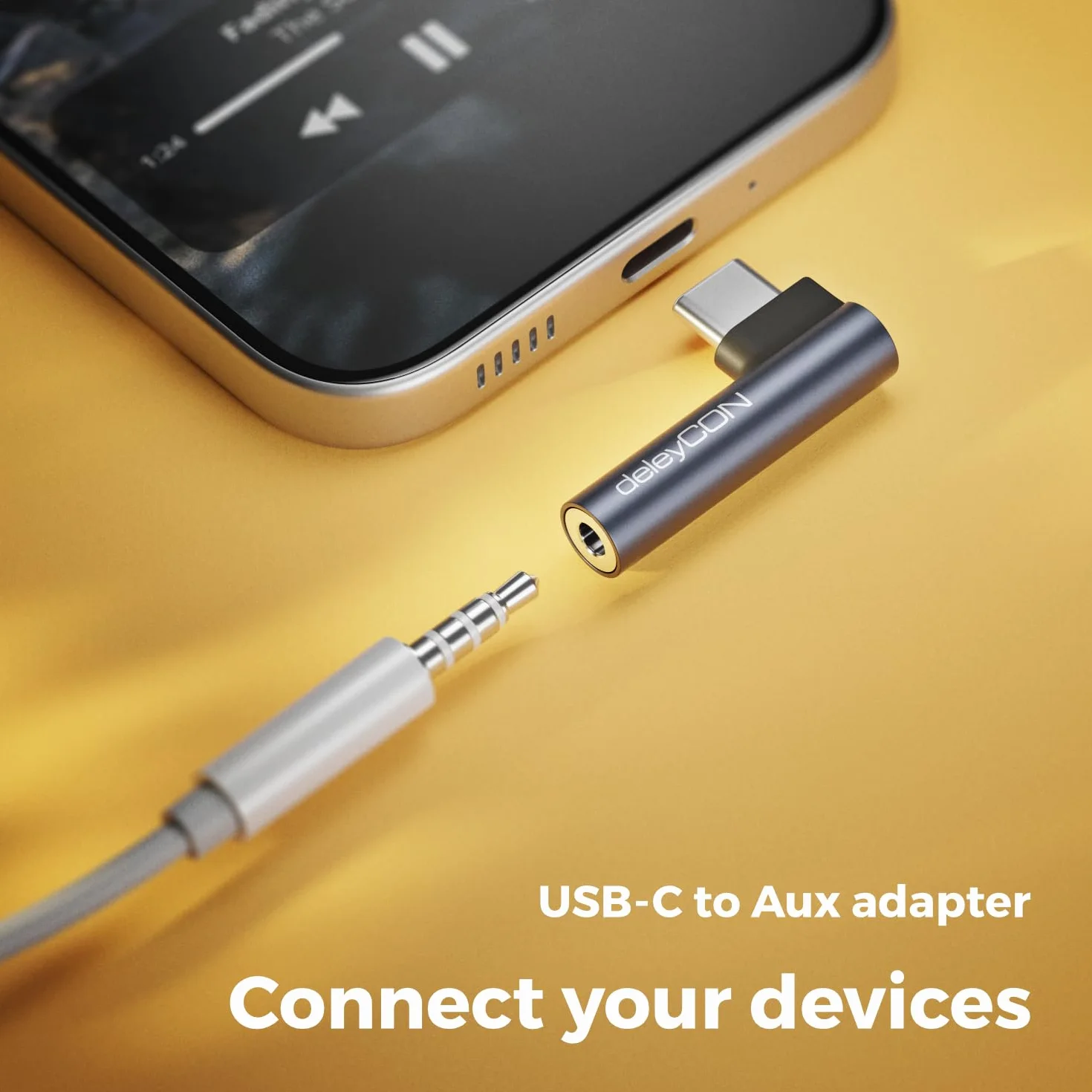 deleyCON USB C na Jack 3,5mm Adapter Audio do Słuchawek/Muzyki/Rozmów/Mikrofonu - Telefon, Smartfon, Tablet, Zestaw Słuchawkowy, Głośnik - dla iPhone 17 16 15, iPad, Galaxy S25 S24 A16 A56