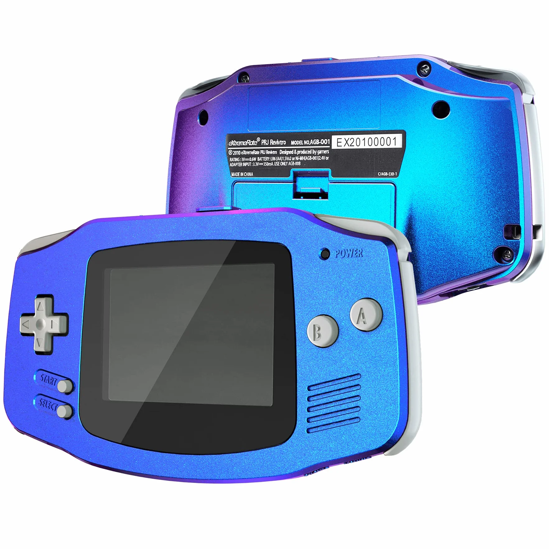 Zmodernizowana obudowa eXtremeRate Chameleon fioletowo-niebieska z pełnym zestawem przycisków do Gameboy Advance GBA – kompatybilna z ekranem IPS i LCD, bez konsoli i ekranu IPS