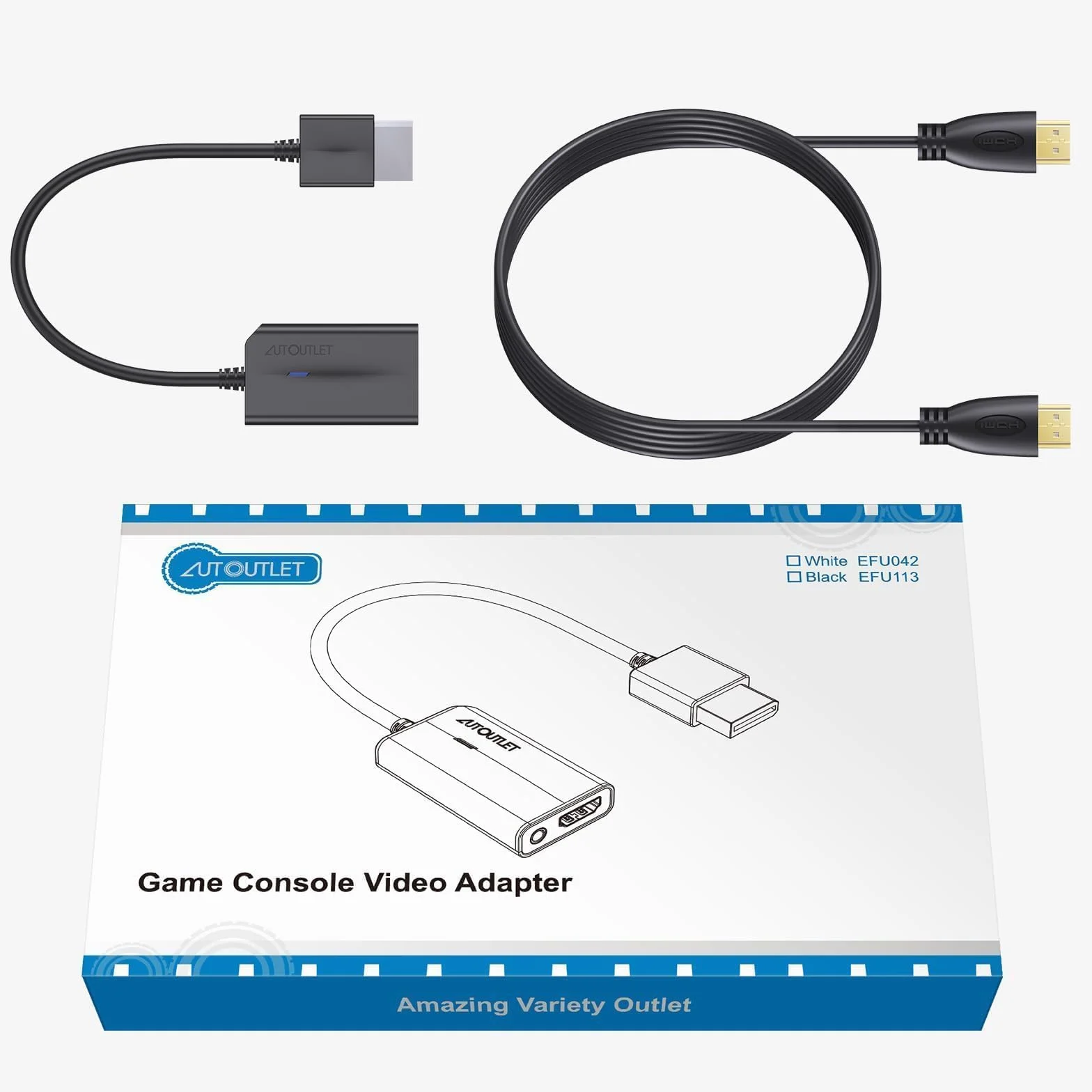AUTOUTLET Adapter na HDMI, 1080P/720P Full HD z wyjściem 3,5 mm i kablem HDMI 1,8 m do Nintendo Wii, Wii U, monitora, projektora TV (czarny)