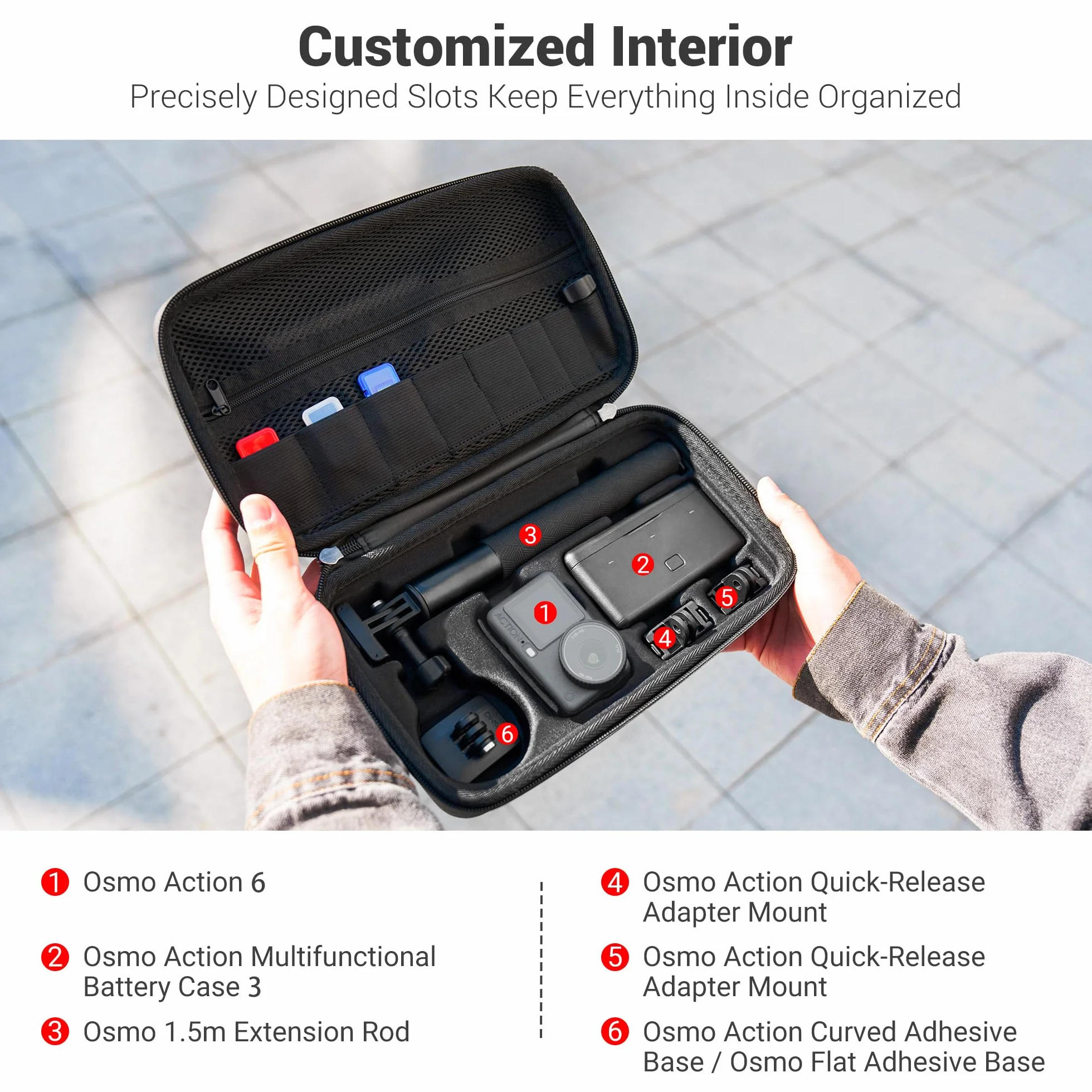 JJC Osmo Action 6 torba z paskiem na ramię, walizka Eva dla DJI Osmo Action 6/5 Pro/4/3 z etui na 3 karty Micro SD, wodoodporna torba na kamerę Action6 Rozszerzona Essential Standard Combo Bag Torba