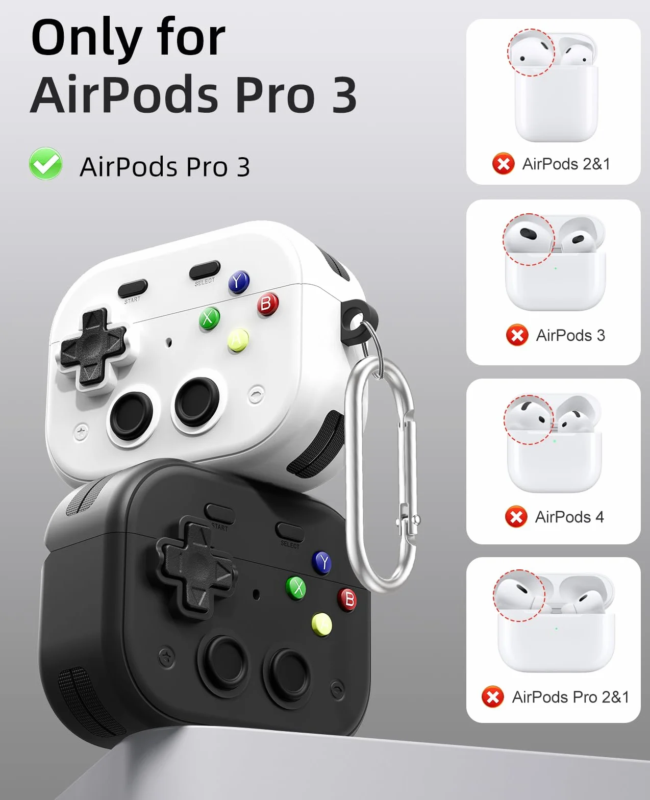 TiMOVO Case for AirPods Pro 3 (2025) with Secure Lock Clip, Hard Shell Game Console Design Shockproof Protective Cover for Apple AirPod Pro 3rd Generation with Cleaner Kit & Keychain, White