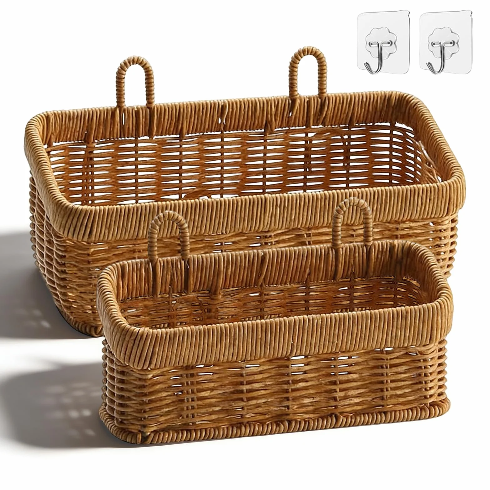Kosz do przechowywania, pleciony, 2 sztuki, kosz ścienny, kosze do przechowywania, ręcznie tkane, imitacja rattanu, do kuchni, salonu, łazienki