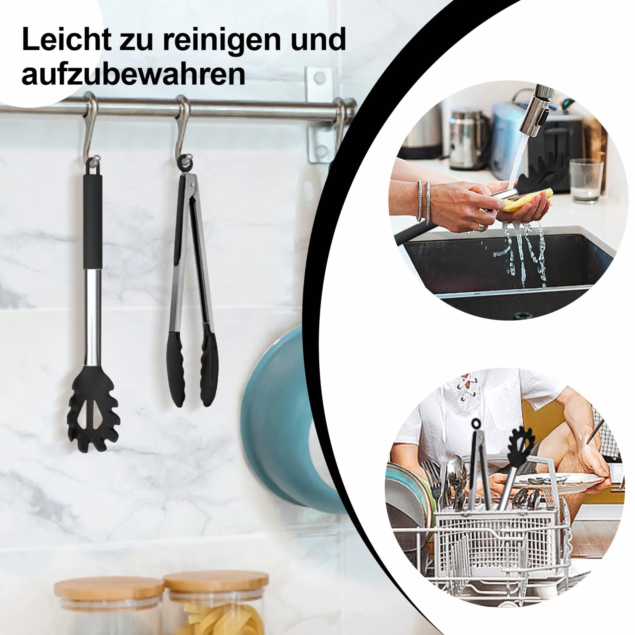 Homikit Łyżka do spaghetti i szczypce kuchenne, nieprzywierający silikon, zestaw do serwera spaghetti, odporna na wysokie temperatury, łyżka do makaronu i szczypce do gotowania, zestaw szczypiec do