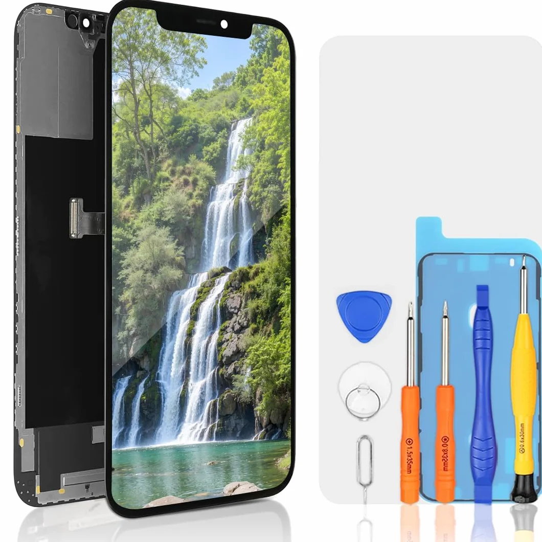 bokman Zamiennik ekranu LCD do iPhone'a 12 Pro Max, panel przedni 17.0 cm, czarny z zestawami narzędzi naprawczych
