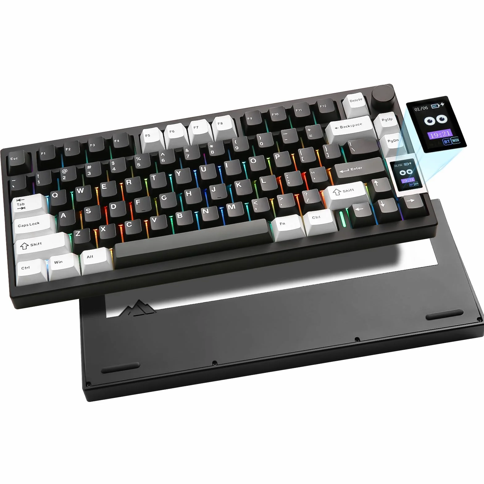 YUNZII AL80 Bezprzewodowa klawiatura mechaniczna,pełna aluminiowa CNC, inteligentny wyświetlacz LCD,mocowanie uszczelki na gorąco 75%,BT/2.4G/USB-C,QMK/VIA Obsługa Win/Mac (czarny, cocoa cream v2)