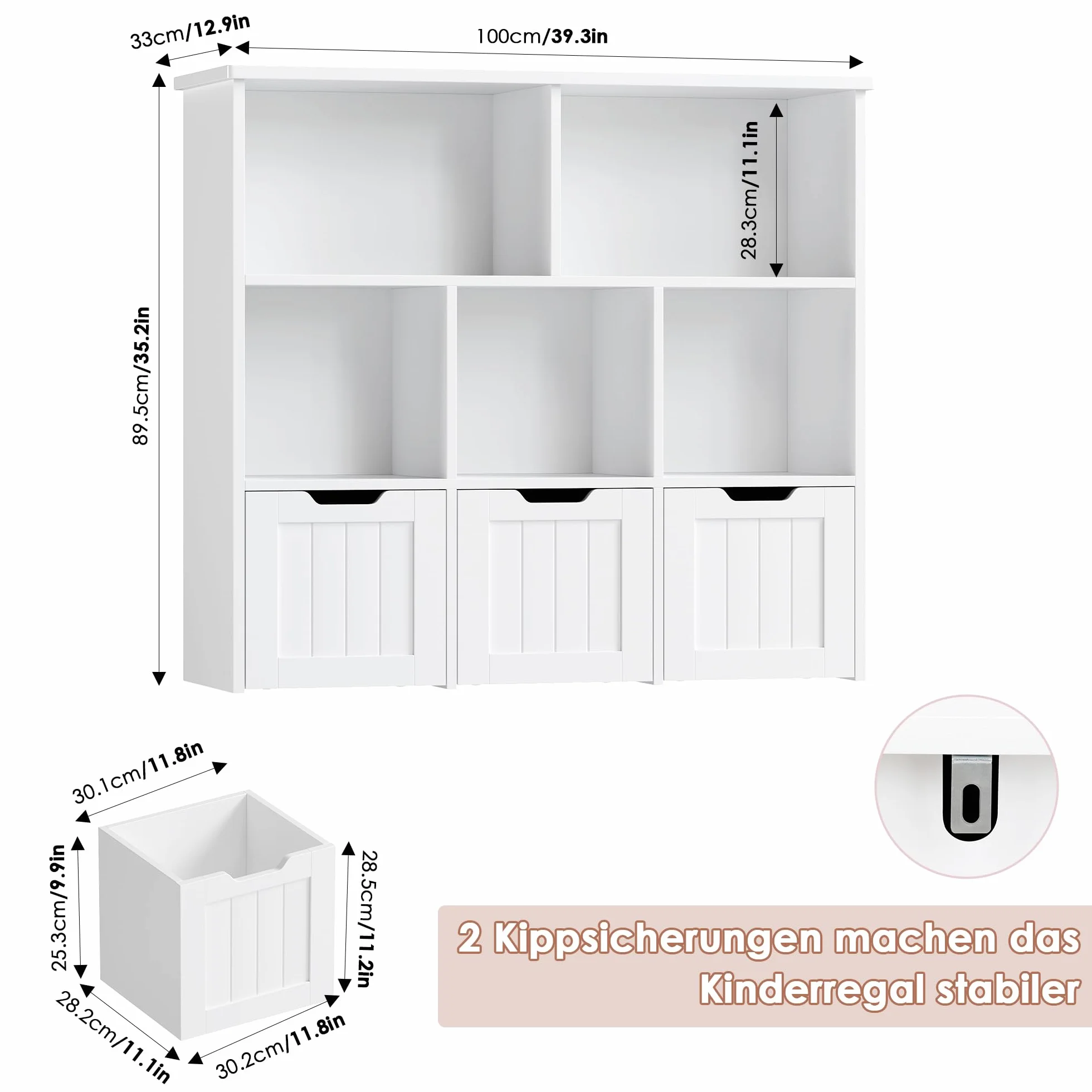 FOREHILL Regał na zabawki 5 półek 3 szuflady biały 100x33x89.5cm