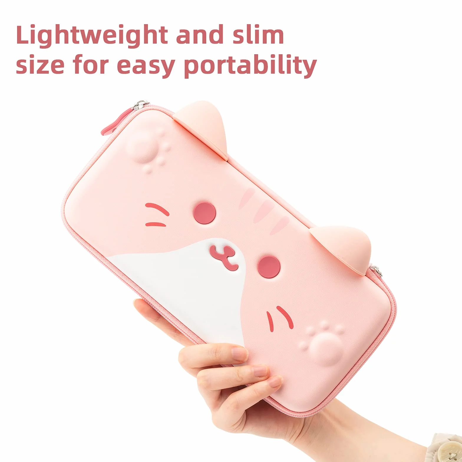 GeekShare Torba podróżna z kocimi uszami kompatybilna z Nintendo Switch/Switch OLED - przenośna torba podróżna Hardshell Slim kompatybilna z konsolą Switch i akcesoriami do gier - pasek na rękę,