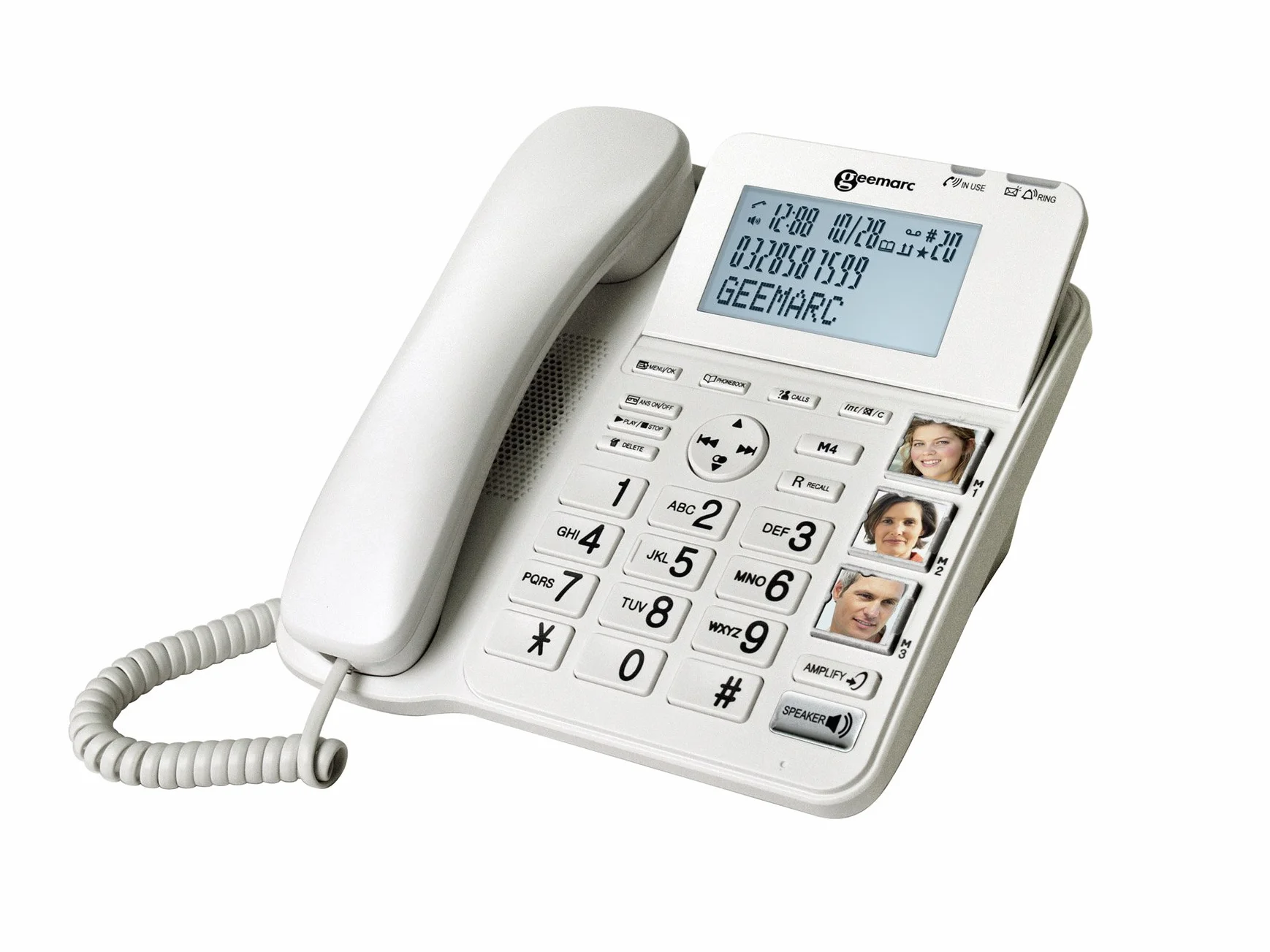 Geemarc Amplidect 295 Combi Duo - Wzmocniony telefon stacjonarny i jego dodatkowe słuchawki z automatyczną sekretarką, mocny dzwonek i duże klawisze dla seniorów - niski lub średni ubytek słuchu -