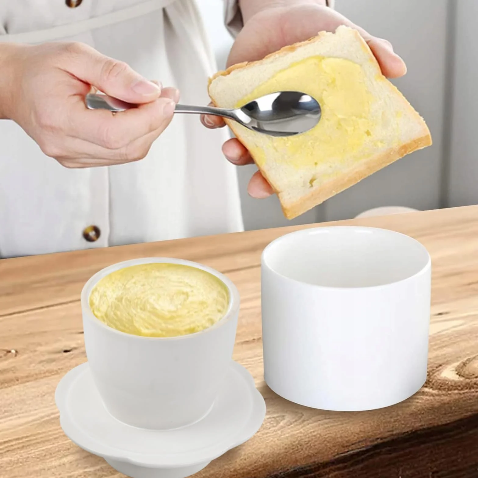 Masło ceramiczne, masło z linią wodną, pojemnik na masło porcelanowy z pokrywką, do świeżego masła i smarowania