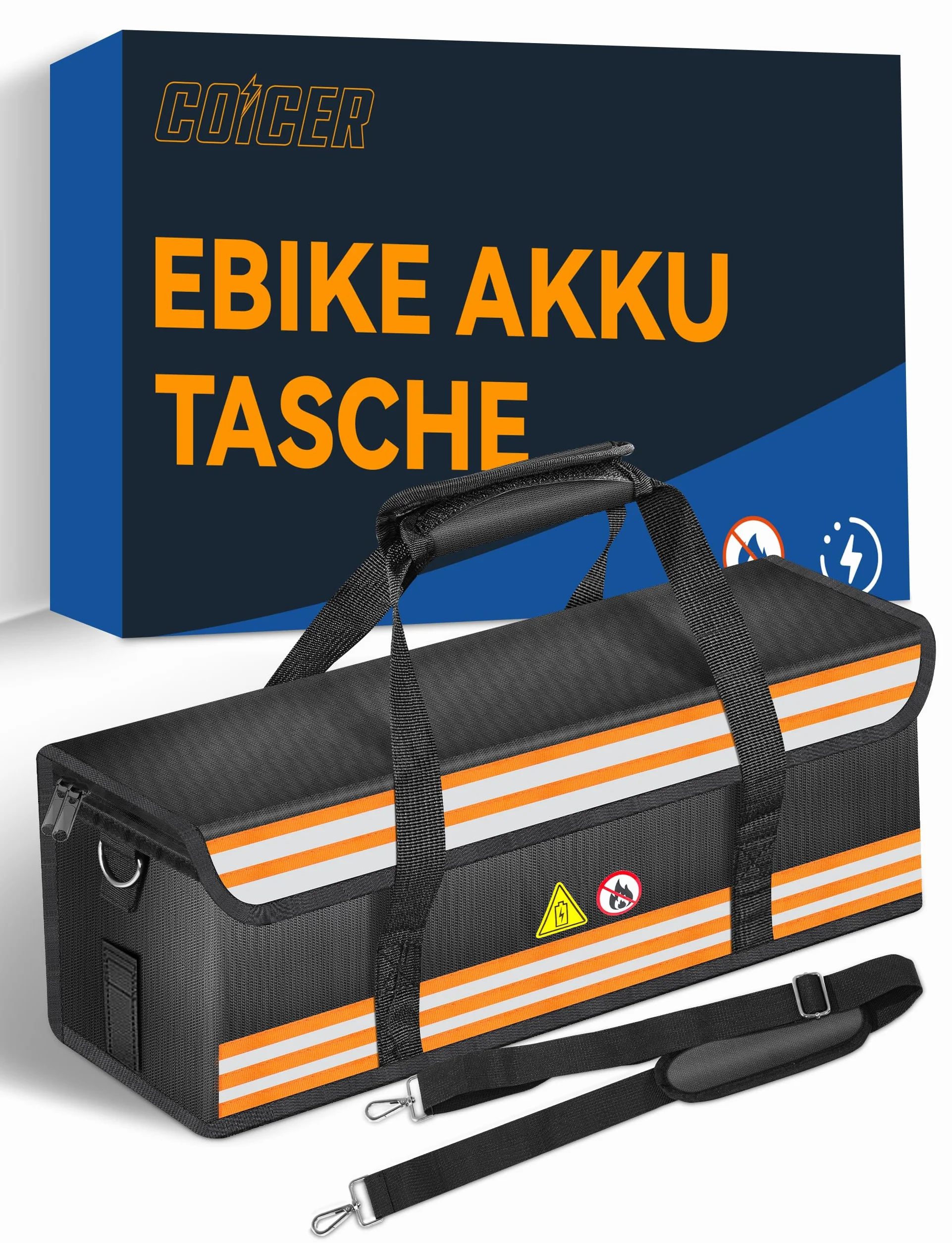 COICER E-Bike Etui na akumulator, ognioodporna skarbnica na akumulatory, dokumenty, chroniąca przed wybuchem, torba na Lipo, bezpieczna torba rowerowa, osłona na akumulator ebike, duża torba na