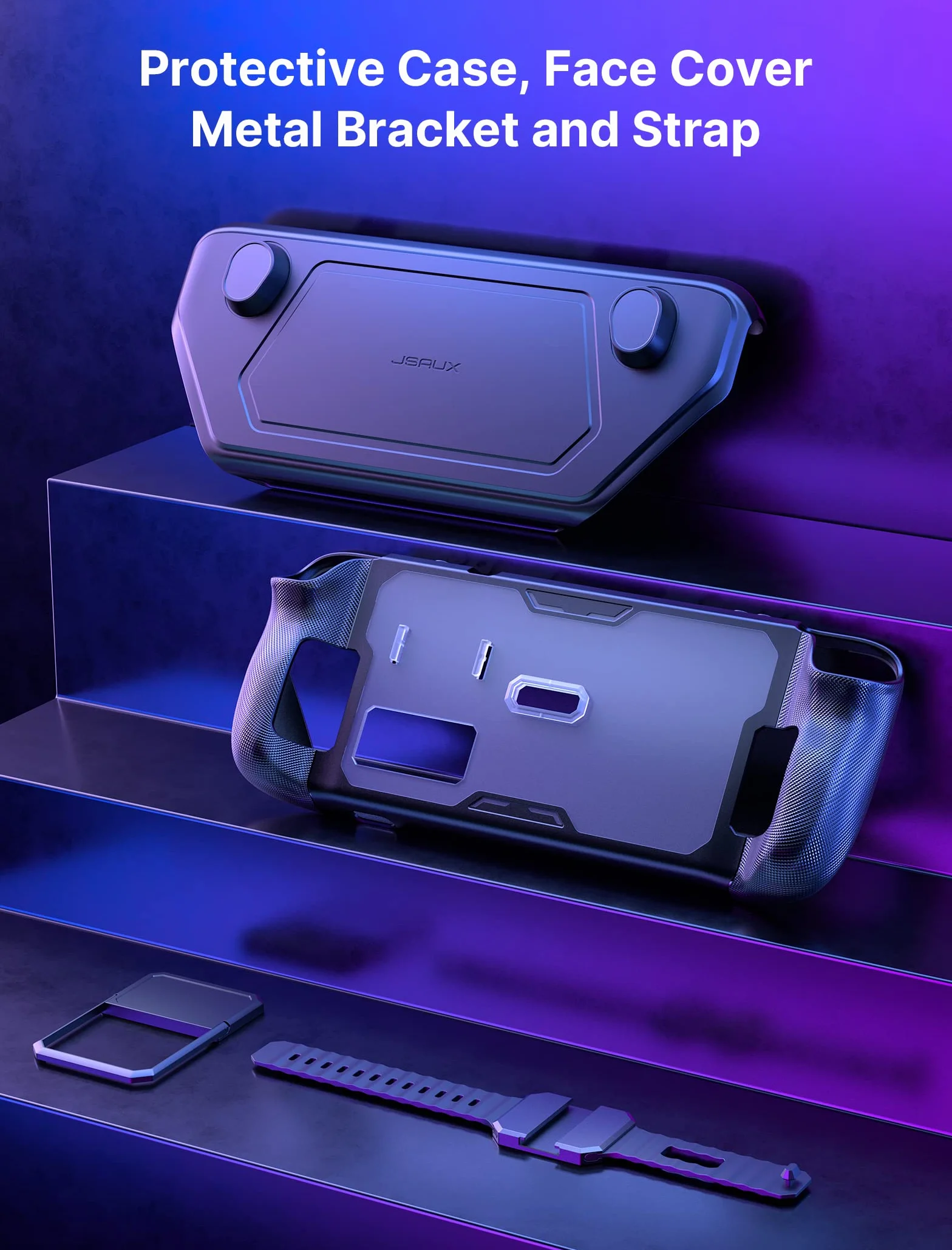 JSAUX ModCase kompatybilny z Steam Deck, PC0104 modułowa obudowa kompatybilna ze Steam Deck z odłączanym przodem, zestaw zawiera etui ochronne, osłonę ekranu, uchwyt i pasek – zestaw podstawowy