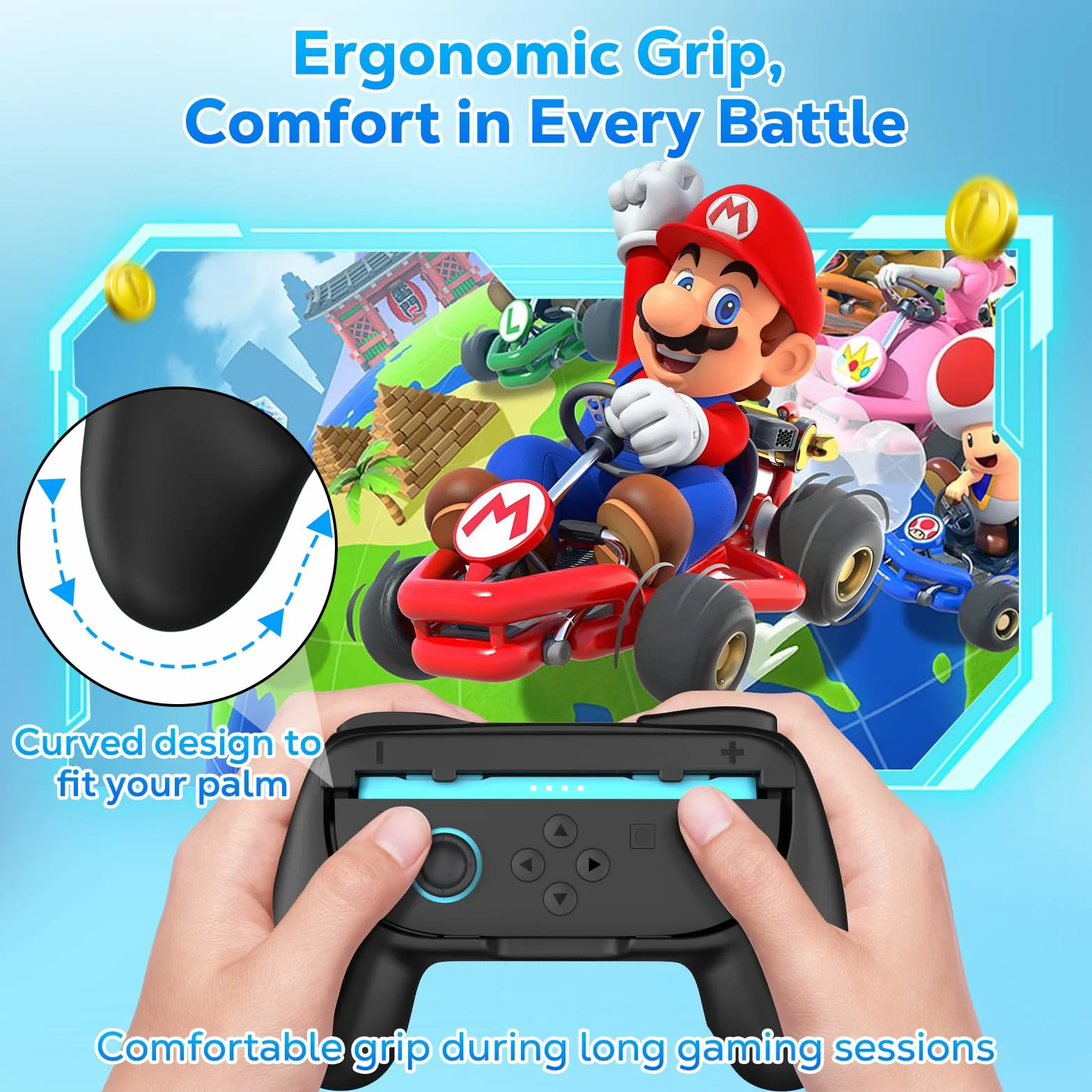MoKo Grips for Nintendo Switch 2 Joy-Con, 2-Pack Ergonomic Joy-Con Grips for Switch 2, Anti-Slip Handle Kit Accessories, Black