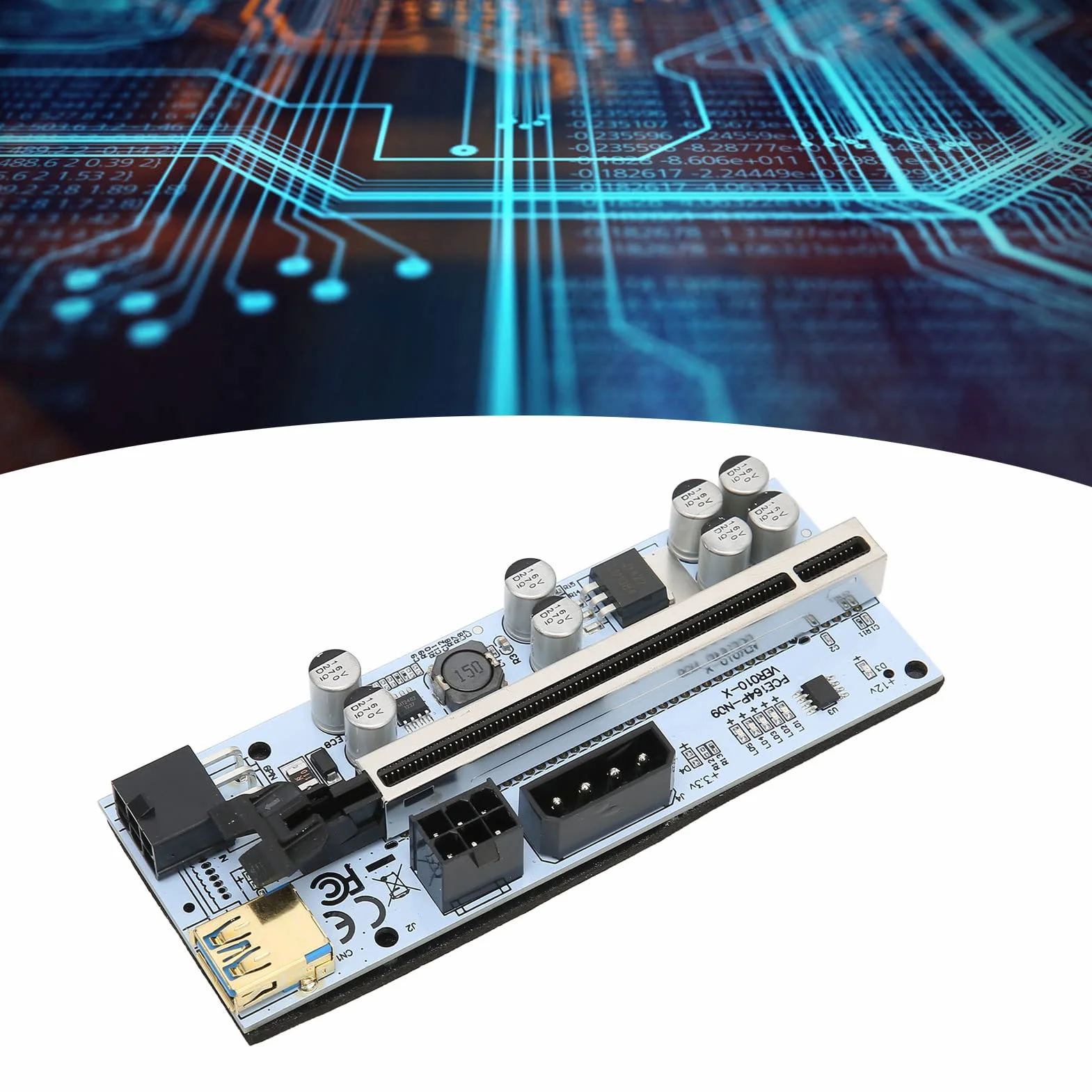 Kabel PCIE Riser, PCIE X1 do PCIE X16 GPU Riser Kabel Przedłużający 6 PIN Zasilany, do Platform Górniczych - Czarny