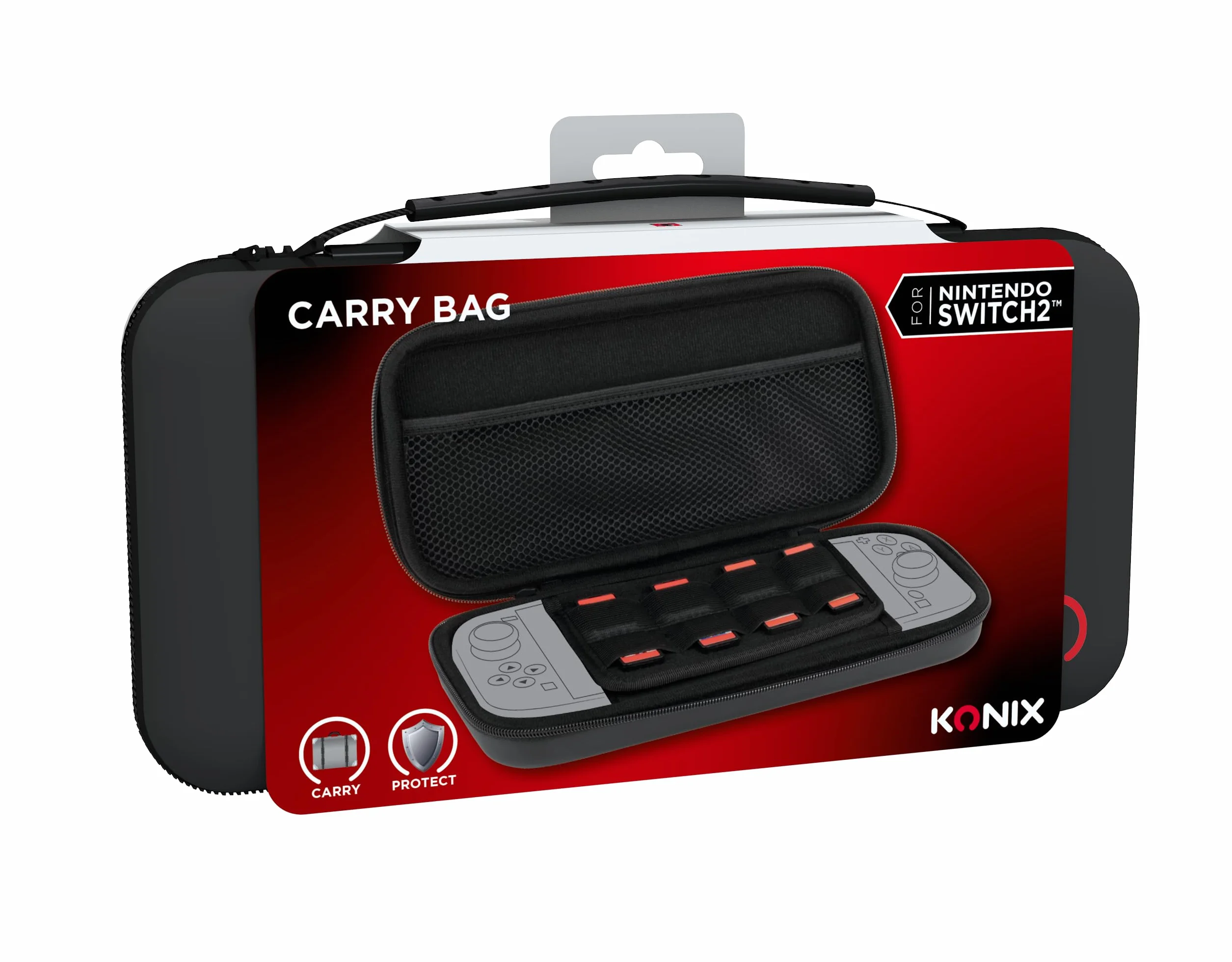Konix Schutzhülle und Tragetasche for Nintendo Switch, Switch OLED und Switch 2 - Zubehörnetz - 8 gniazd - czarny
