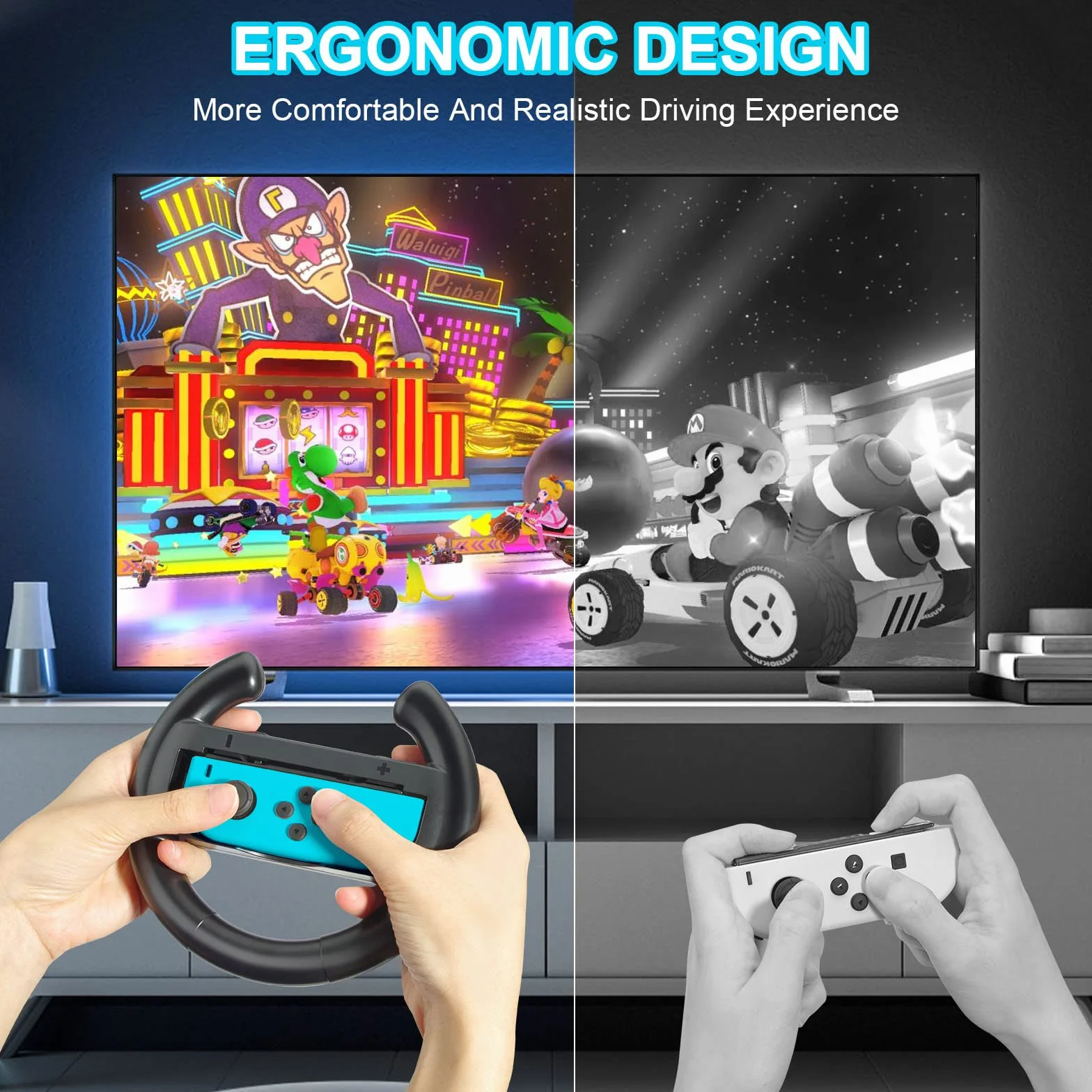 JoyHood Kierownica do kontrolera Switch/Switch OLED Joy-Con, Racing Wheel, kompatybilna z Kart 8 Deluxe [2 sztuki w opakowaniu], czarna