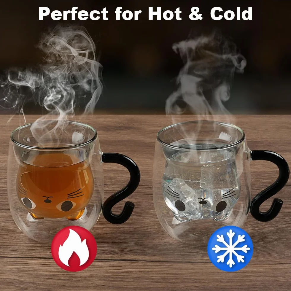 Vicloon Kubek z kotem podwójnymi ściankami do kawy latte macchiato cappuccino herbaty