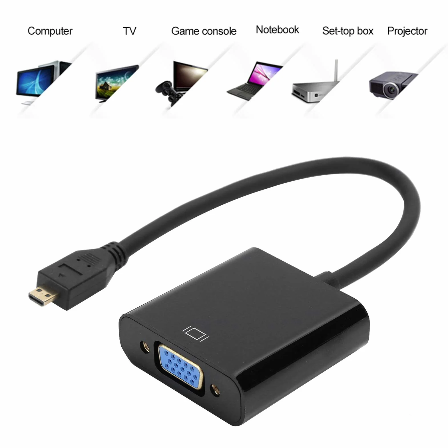 Adapter konwertera wideo Micro HDMI na VGA 1080P dla 4B z obsługą funkcji zasilania 1080P, obsługą HDCP(czarny)