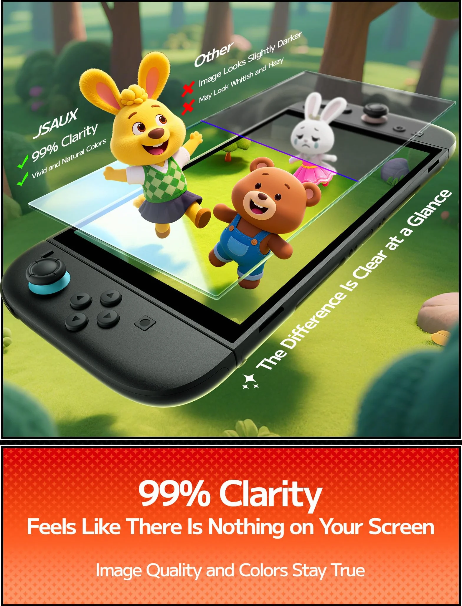 JSAUX 3-pak ochraniaczy ekranu kompatybilny z Nintendo Switch 2, szkło ochronne Ultra HD, twardość 9H, łatwy w instalacji, z ramką prowadzącą, odporne na zarysowania szkło hartowane
