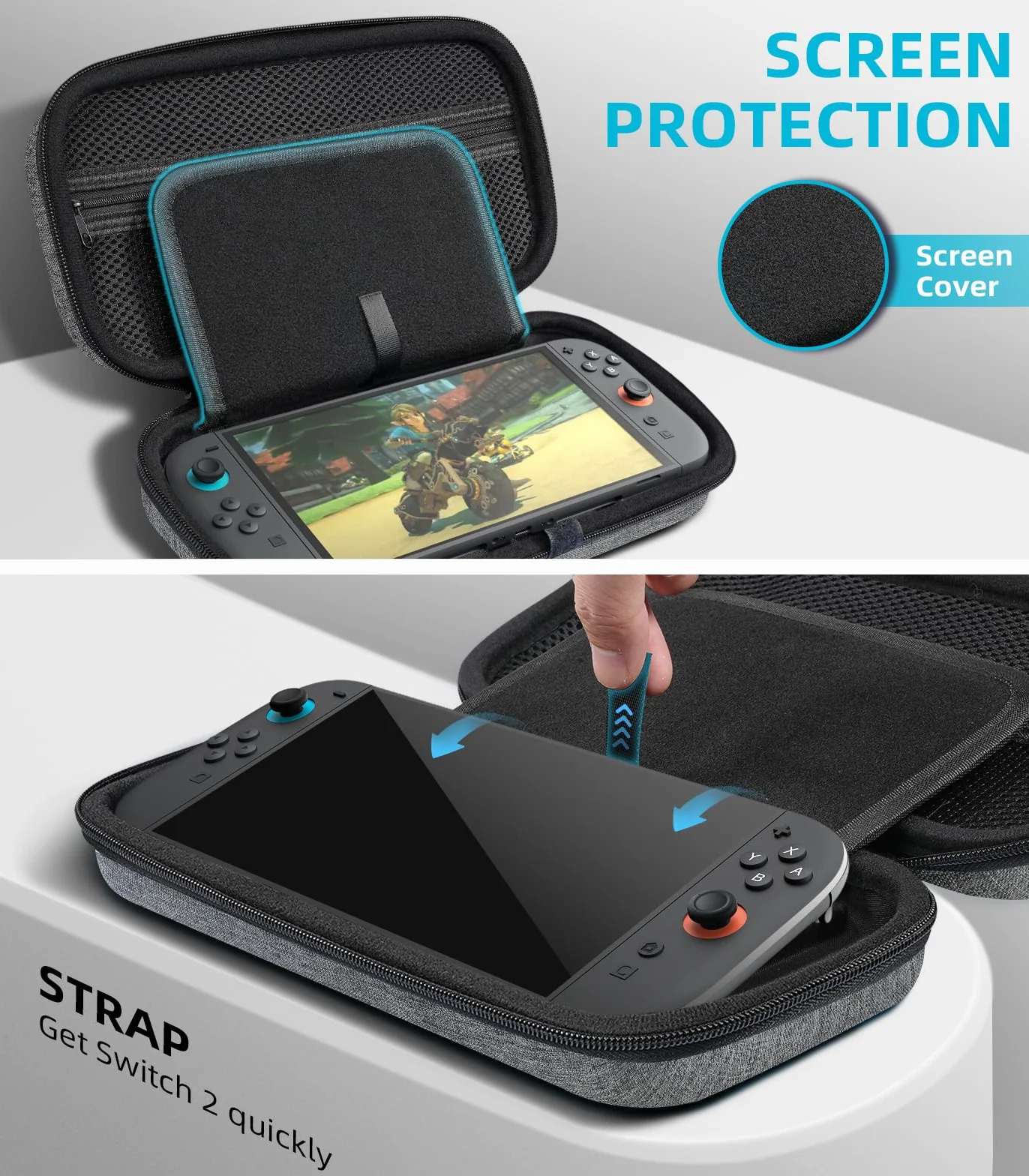 TiMOVO Carrying Case for Nintendo Switch 2 (2025), Large Capacity Protective Hard Shell Portable Travel Case Pouch for Switch 2, with 10 Game Card Slots and Pockets for Console & Accessories, Gray