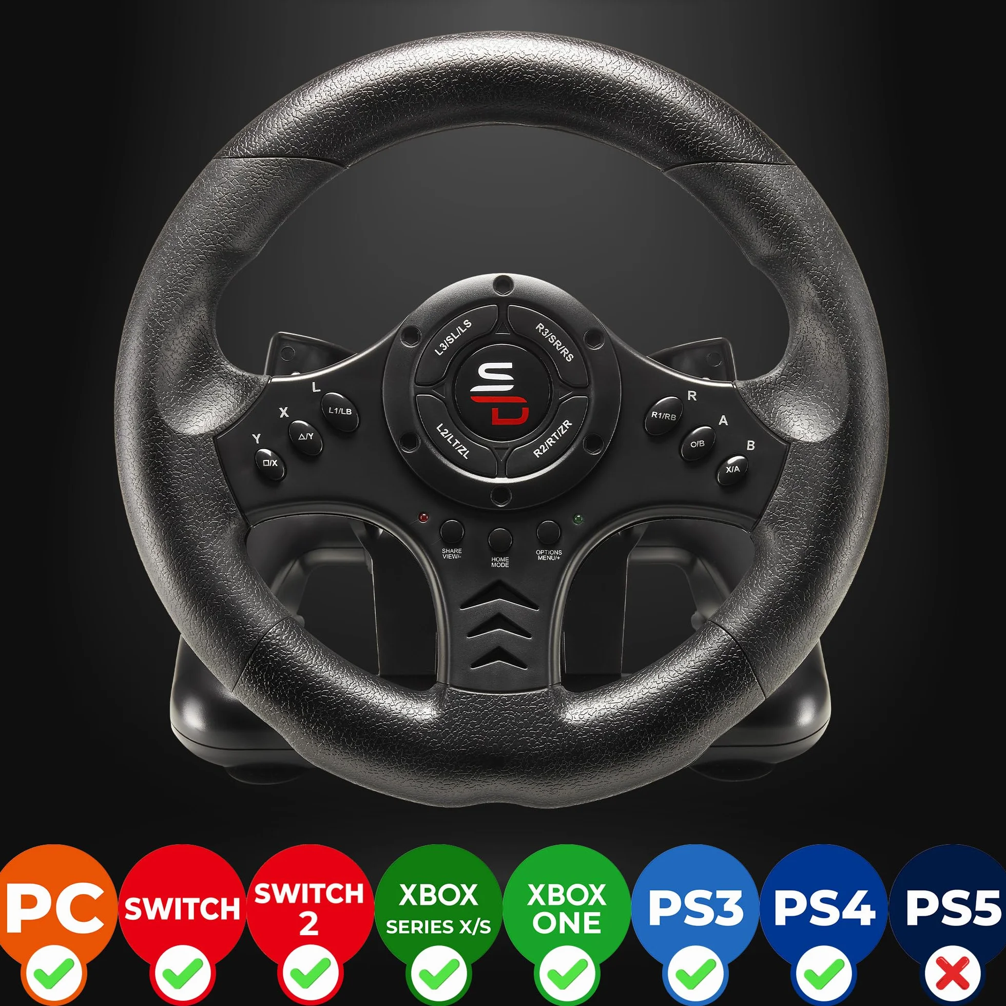 SUBSONIC Superdrive - kierownica wyścigowa SV450 Racing Wheel kierownica z pedałami, Shift & Vibration - Xbox X/Series, Switch, PS4, Xbox One, PC (programowalny do wszystkich gier), SA5426-NG