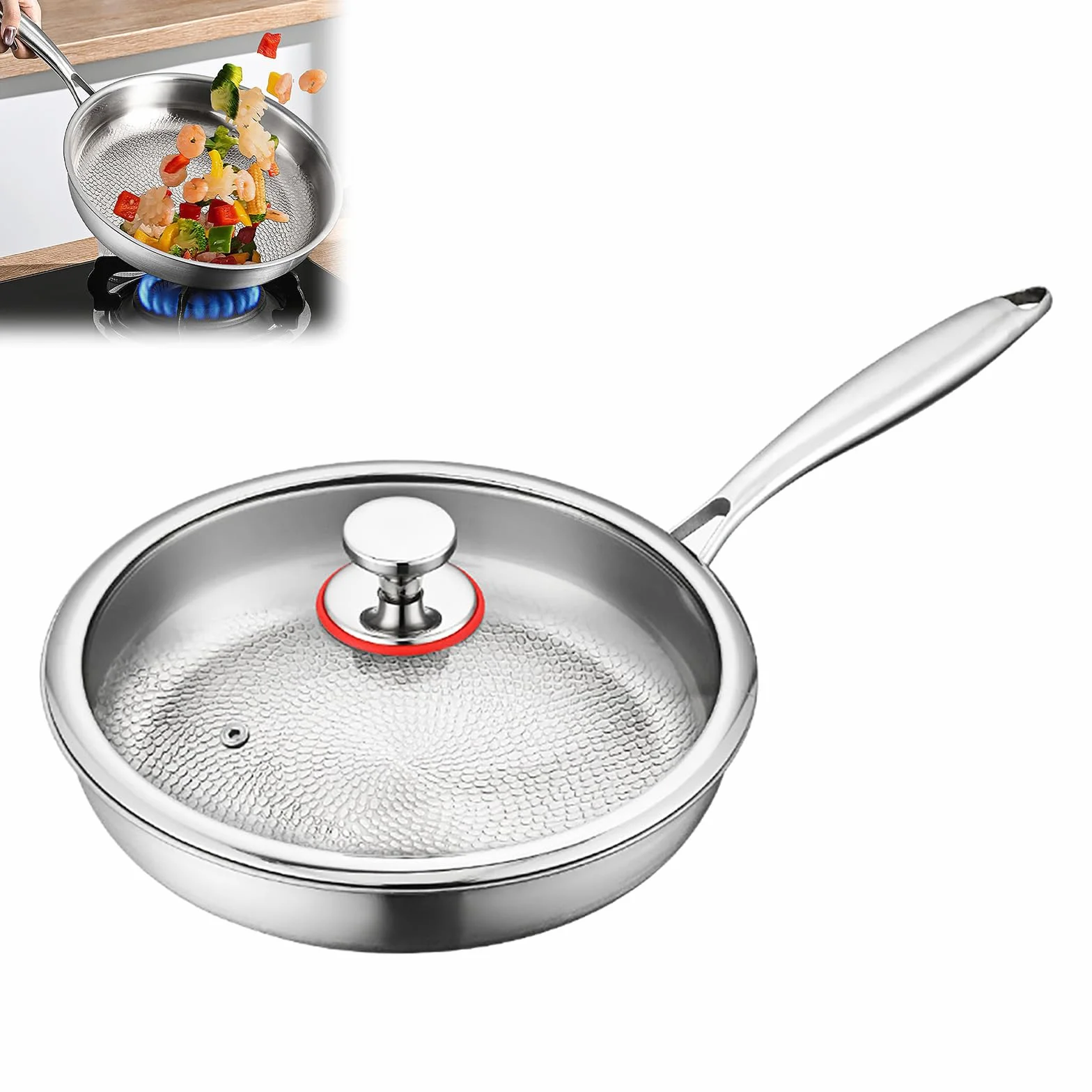 Patelnia tytanowa niepowlekana, nieprzywierająca patelnia Premium Titanium Pro 22/24/26/28/30/32 cm, Solidna niepowlekana tytanowa patelnia do smażenia, nadająca się do płyt indukcyjnych