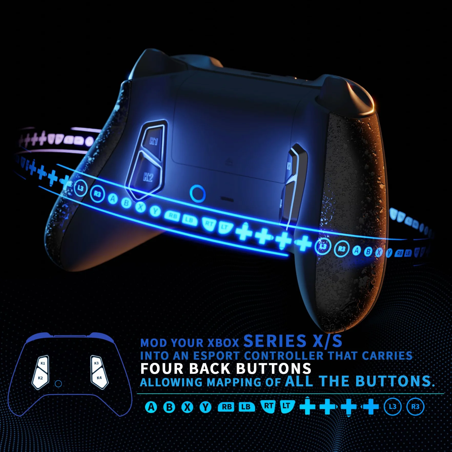 eXtremeRate VICTOR X Remap Kit do Kontrolera Xbox Series X/S, 6 Profili & Przeprojektowana Tylnu Obudowa & Szyny Boczne & 4 Tylu Przyciski do Kontrolera Xbox Core — Teksturowana Czarny