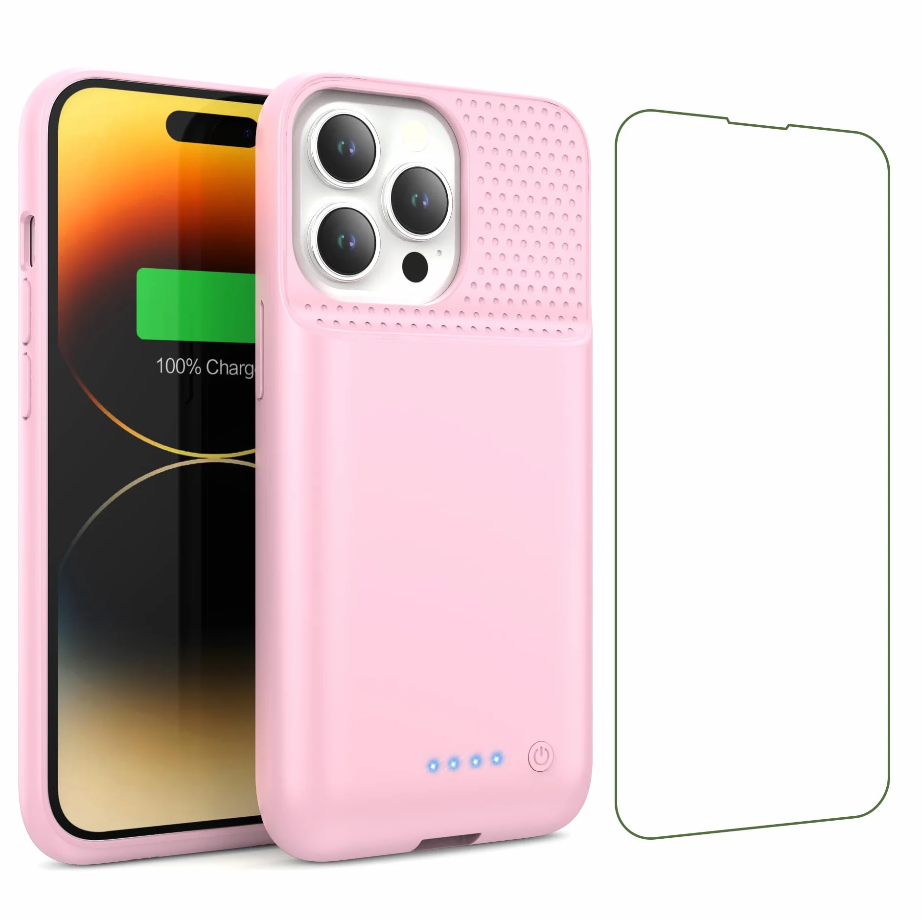 Etui na Baterię do iPhone 14/13 Pro/13 [7500 mAh] z Folią Ochronną, Przenośna Ładowarka, Wydajna Ładowarka, Różowe