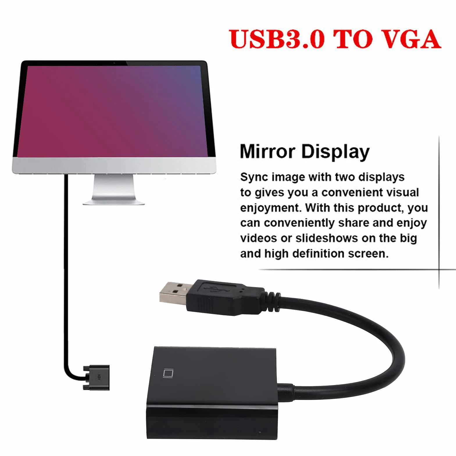 Adapter USB na VGA 15-pinowy żeński Konwerter USB 3.0 na VGA Obsługa 1080 Przy 60 Hz dla dla Systemu 10 Komputer Stacjonarny Laptop Monitor Komputera Projektor Telewizor