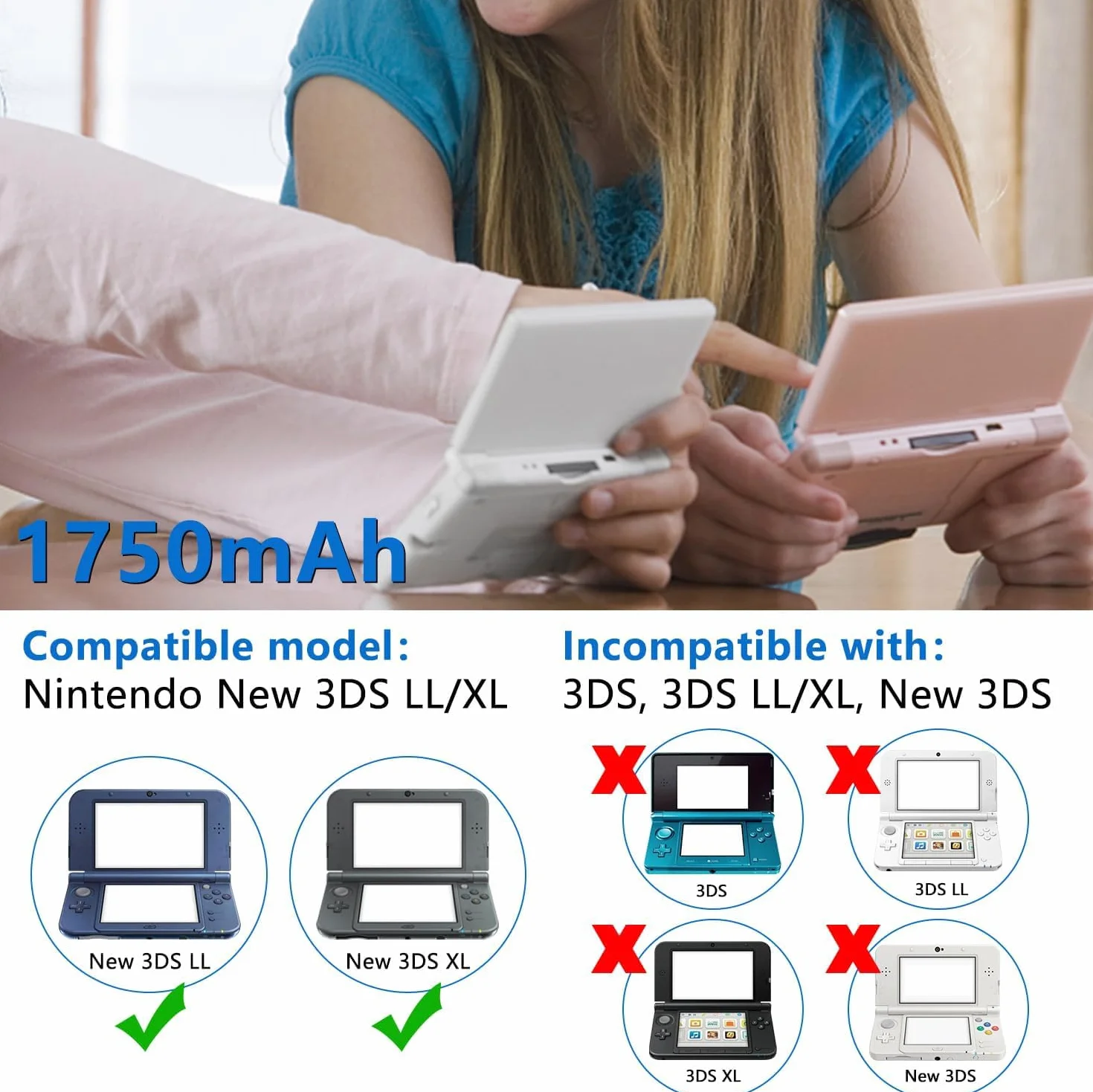 OSTENT 1750 mAh 3,7 V akumulator litowo-jonowy do konsoli Nintendo New 3DS LL/XL