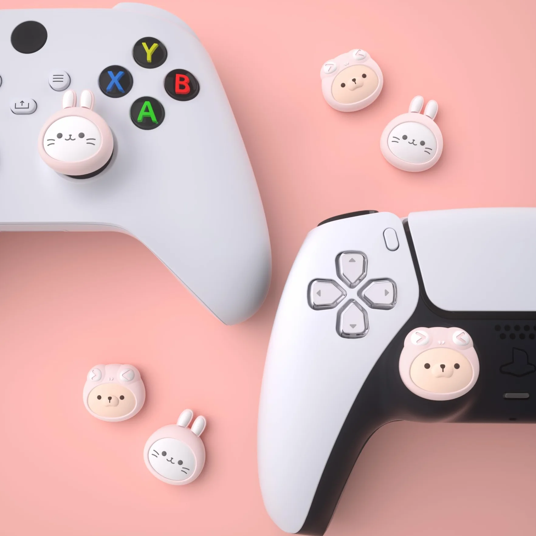 PlayVital 4PCS Thumb Grip Caps do ps5 Controller Nakładki na kciuk do ps4,Analogowa Osłona Sztyftu kompatybilny z Xbox Series X/S,Uchwytami na Kciuki do Switch Pro-Kotek&Szczeniak