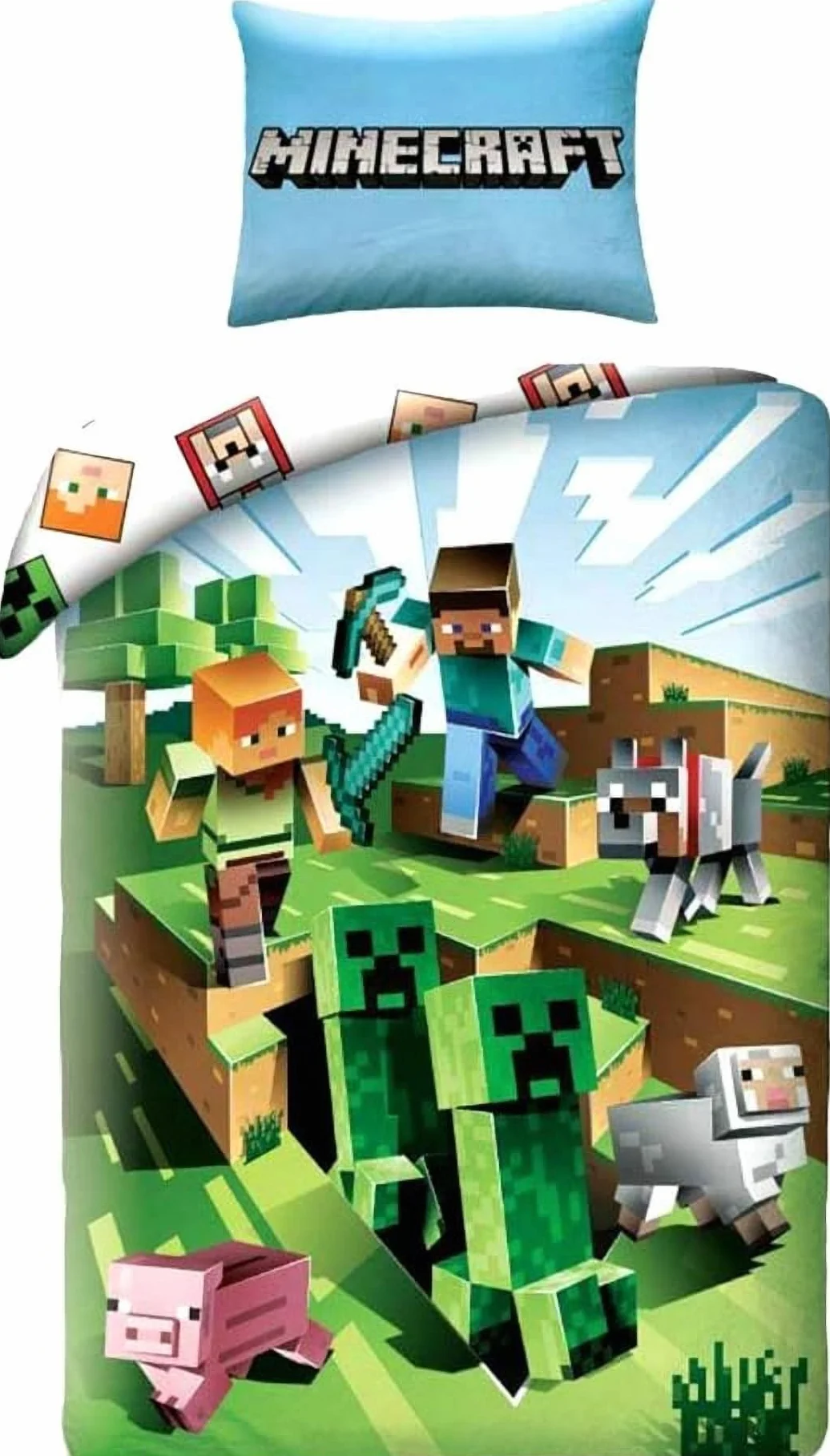 Halantex MINECRAFT Komplet pościeli CACTUS RUN bawełniana poszewka na kołdrę 140 x 200 cm i poszewka na poduszkę 70 x 90 cm, oryginalny