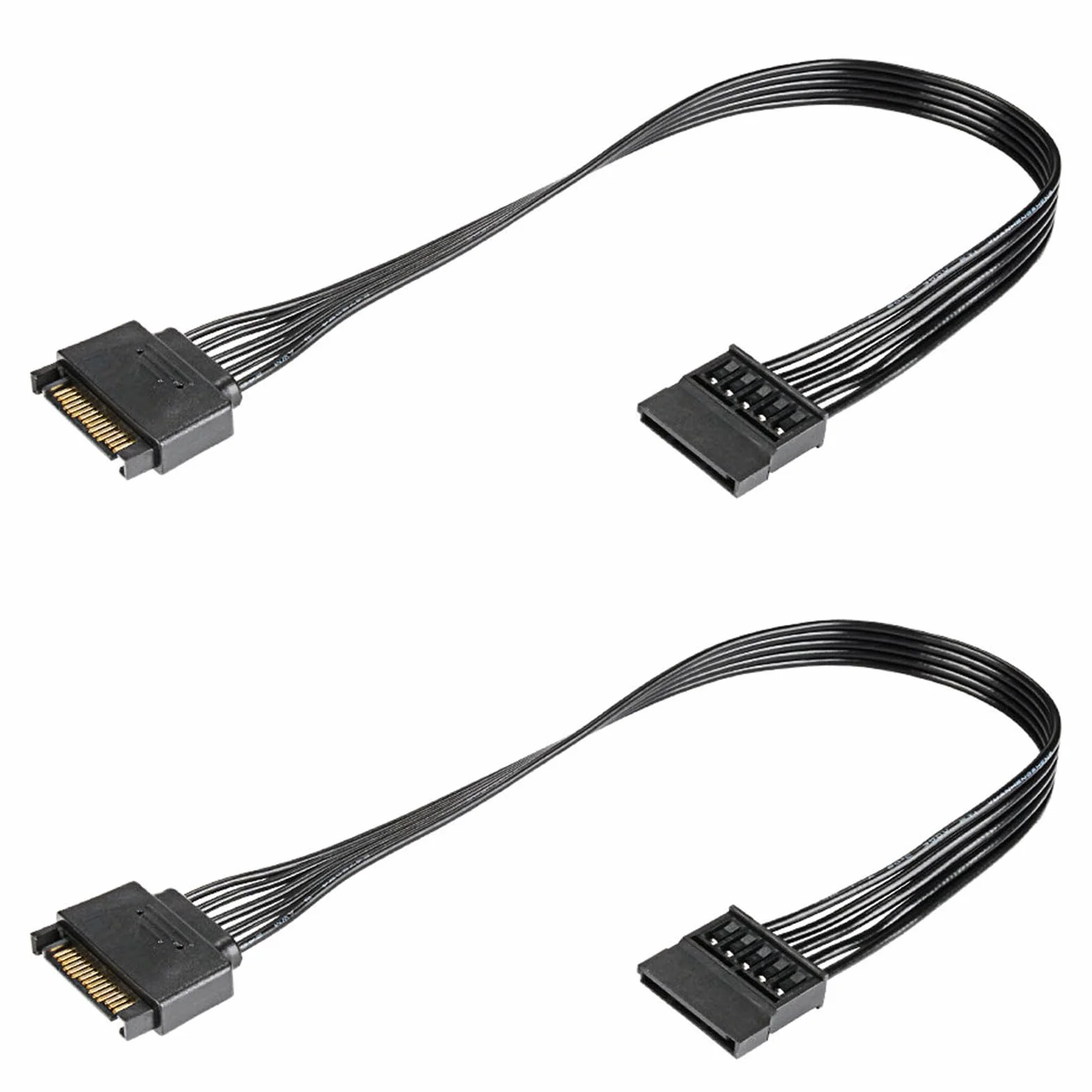 GERUI 2 szt. SATA 15-pinowy przedłużacz zasilania SATA męski na żeński płaski kabel do dysku twardego zasilacz HDD SSD nagrywarka DVD dysk