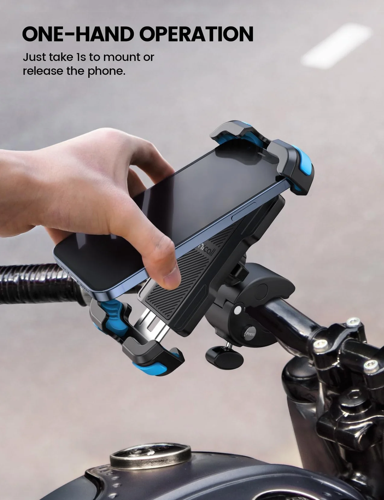 Lamicall Motocyklowy uchwyt na telefon - Montaż na telefon dla motocykli,Rowerowy uchwyt na telefon z szybkim uchwytem dla iPhone 16 15 14 13 12 Pro Max Plus Mini Xs XR X, 4,7-6,8 cala - Niebieski