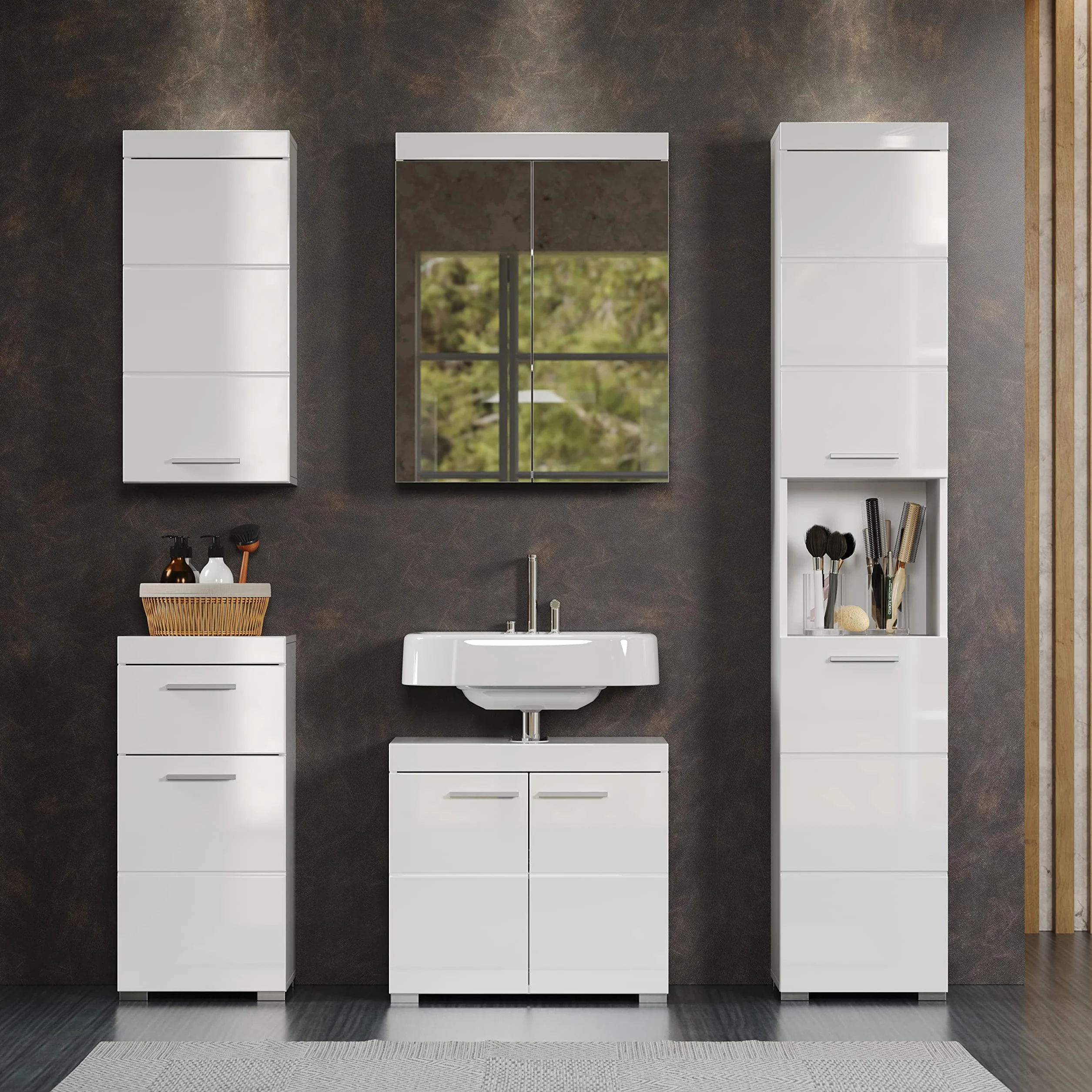 Trendteam Smart Living Szafka wisząca Amanda 37x77x23 cm biały wysoki połysk