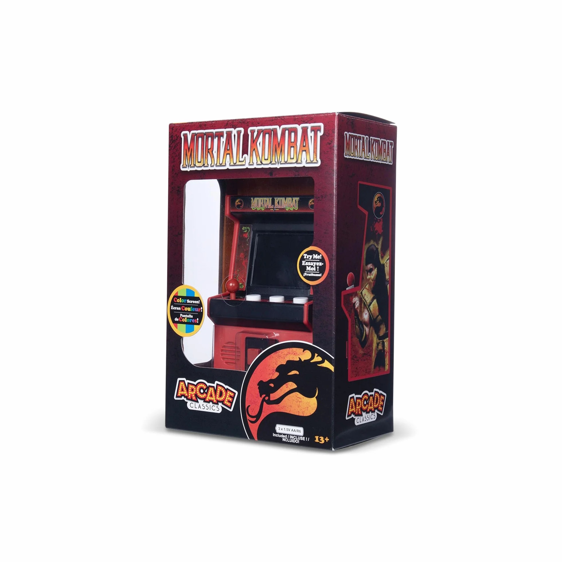 Basic Fun Arcade Classics Mini Mortal Kombat – Gra przenosna retro z joystickiem, ekranem kolorowym i autentycznymi efektami dzwiekowymi – Dla fanów i kolekcjonerów