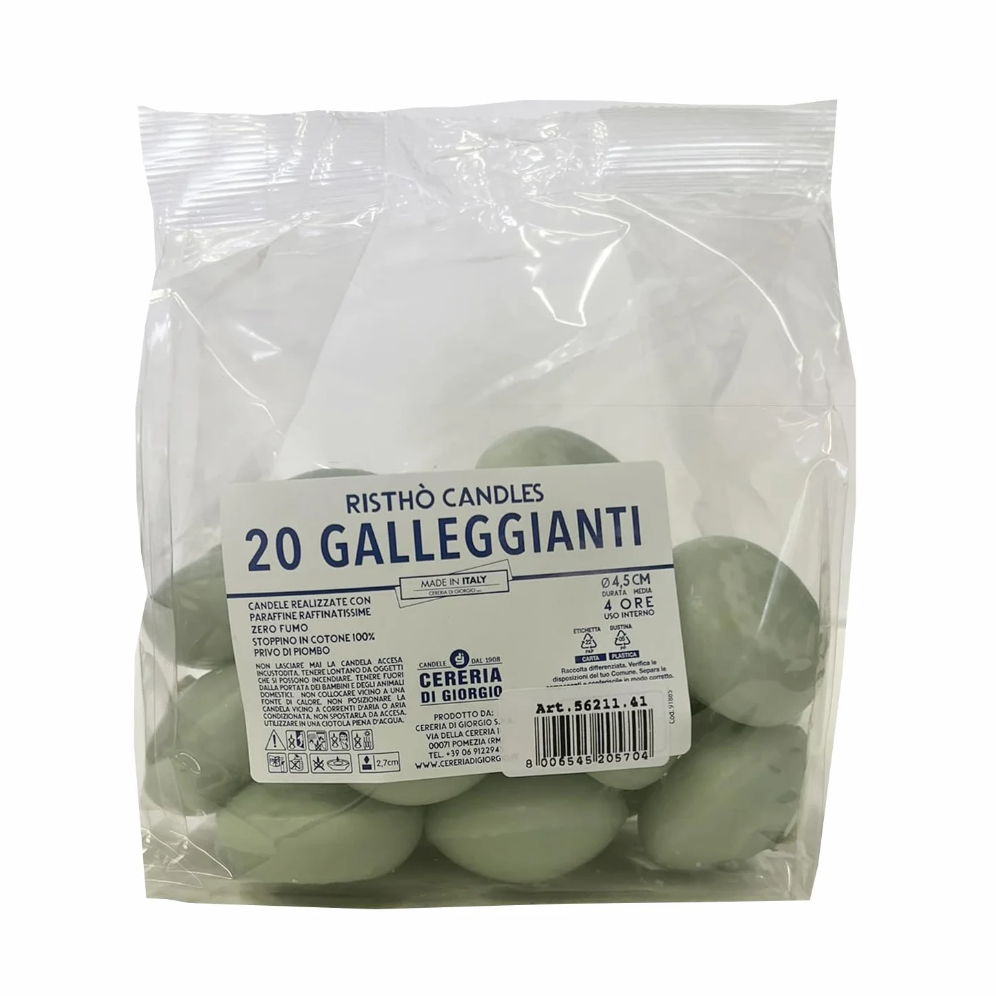 Świece pływające Cereria Di Giorgio 4,5 cm 2,7 cm 20 szt. szaro-zielone