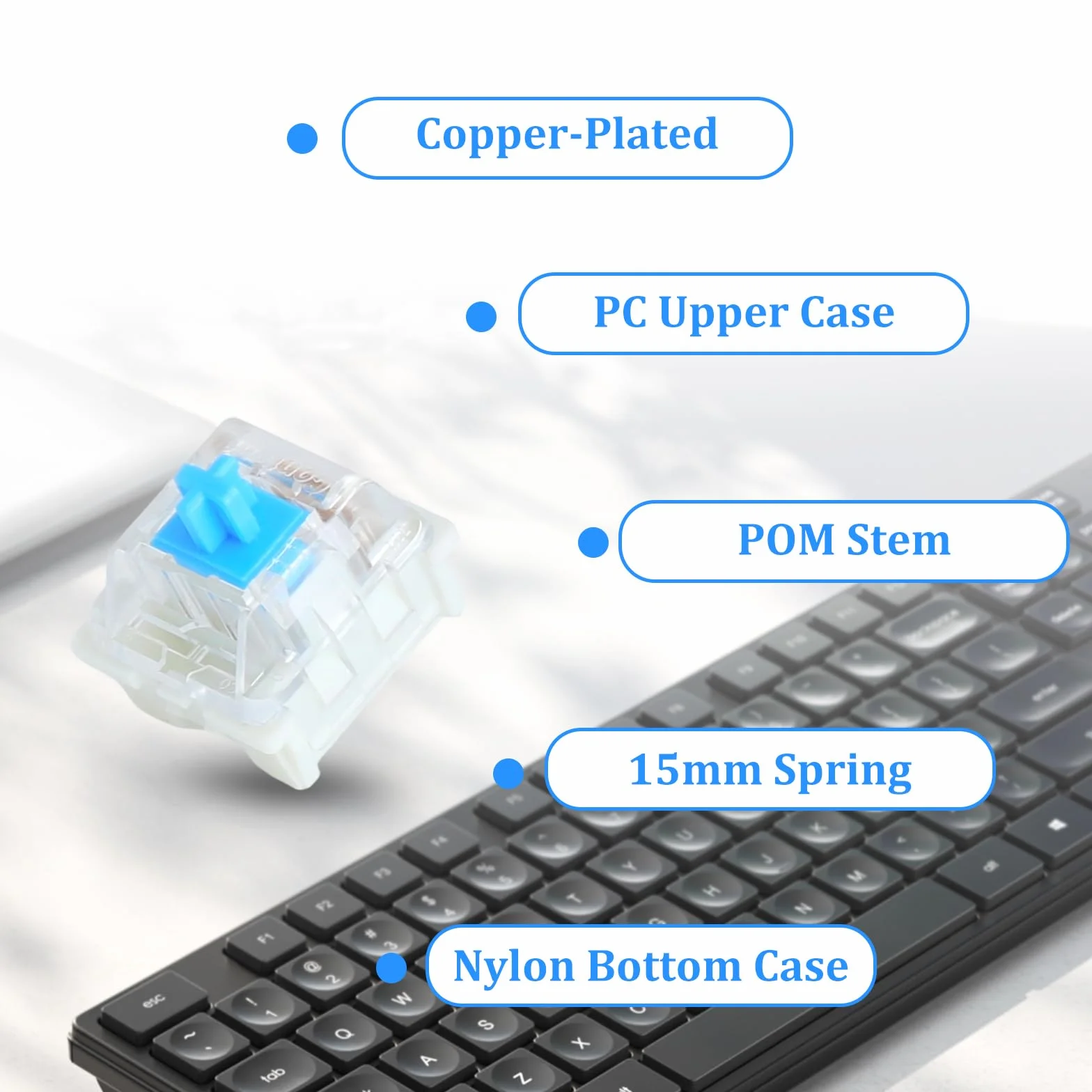 20 sztuk przełączników klawiatury Hot-Swap Blue Switches, klawiatura z 1 ściągaczem wału, kompatybilna klawiatura mechaniczna, przełącznik zastępczy do gier, do biura i klawiatur RGB