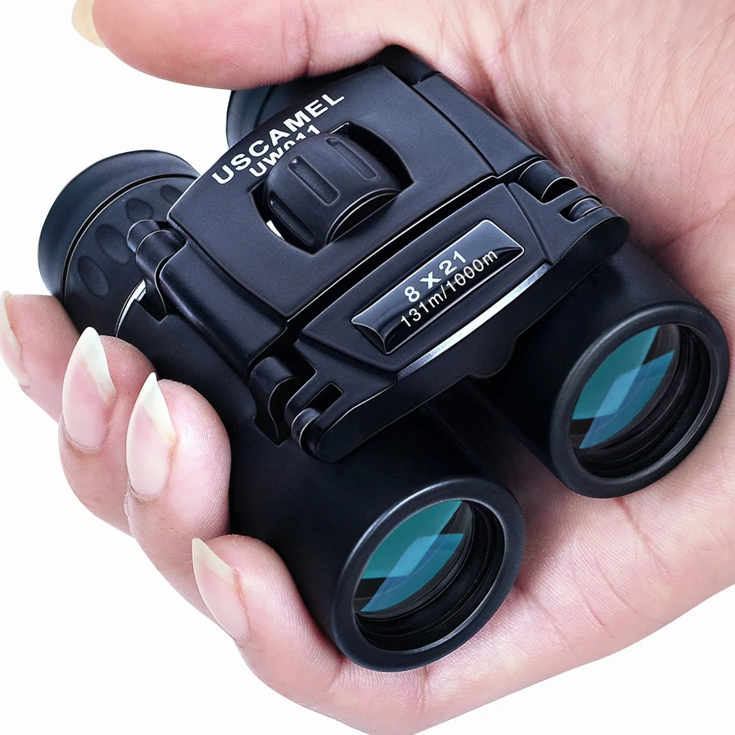 USCAMEL® Składana lornetka kieszonkowa, kompaktowa, podróżna, mini teleskop, HD, optyka Bak4, łatwe ustawianie ostrości, czarna
