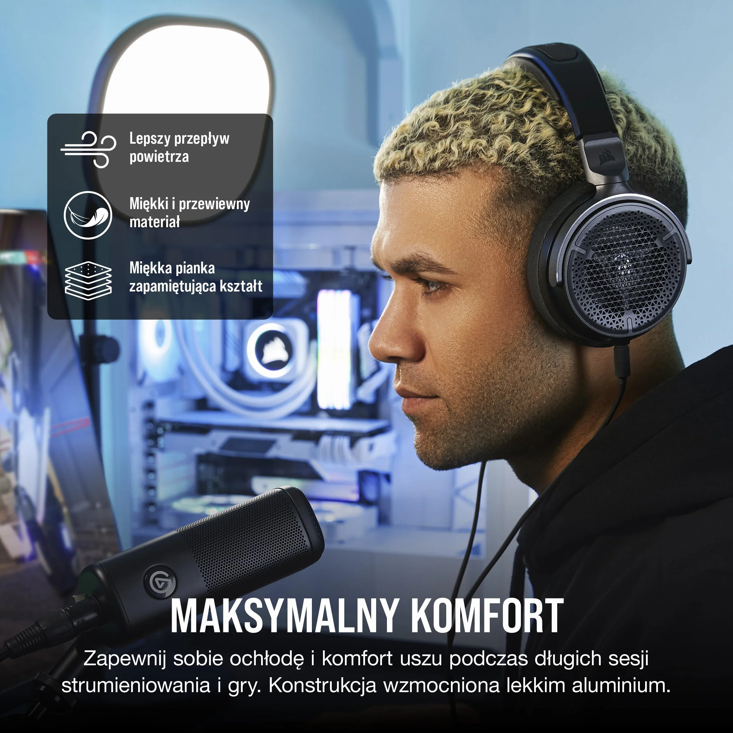 CORSAIR VIRTUOSO PRO Przewodowy Zestaw Słuchawkowy do Gier 50 mm 20Hz-40 kHz Carbon
