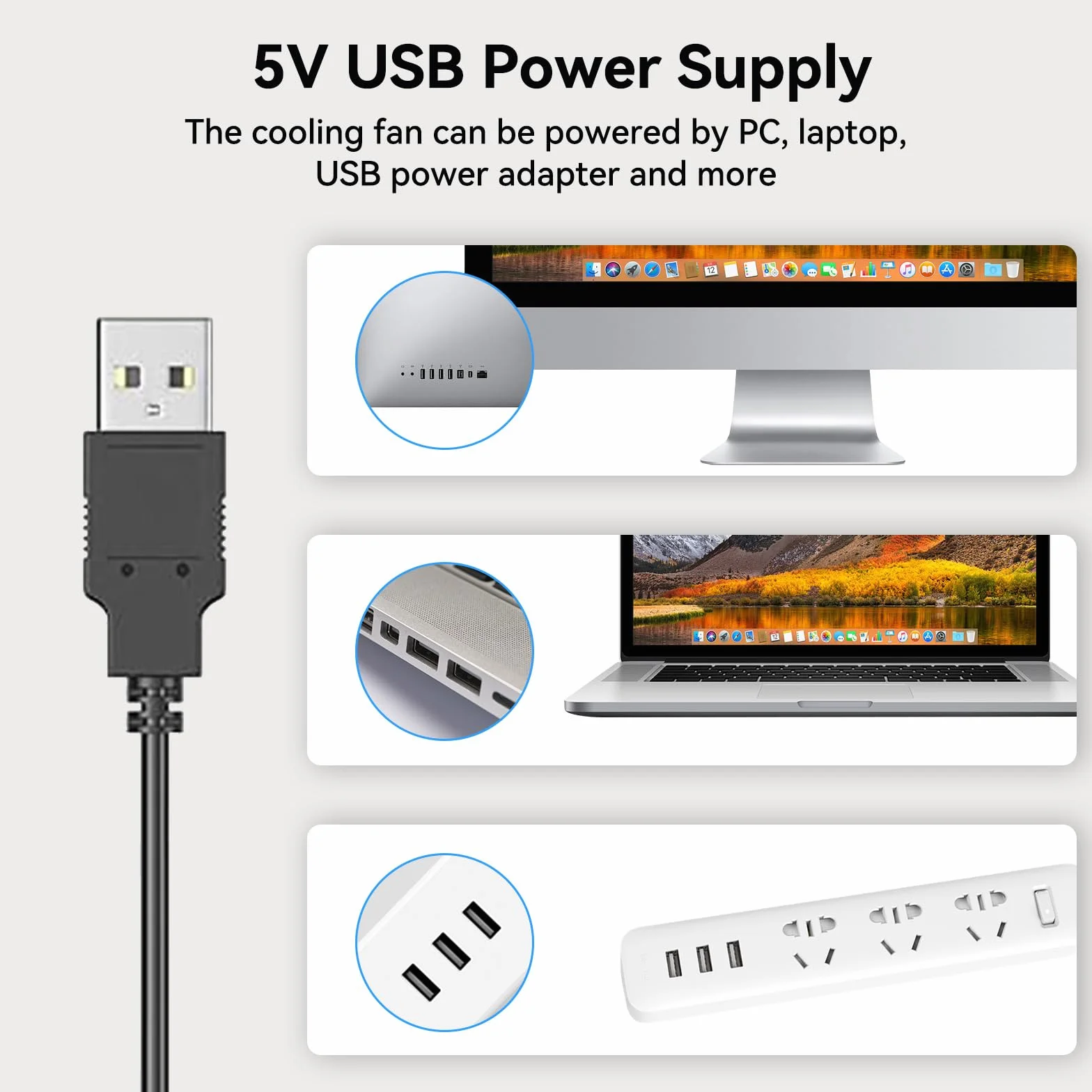 ELUTENG Wentylator USB 80 mm, 8 mm, z 8 matami amortyzatora, 3 stopnie prędkości, regulowany wentylator 8 cm, do PC, laptopa, PS3, PS4, telewizora, routera