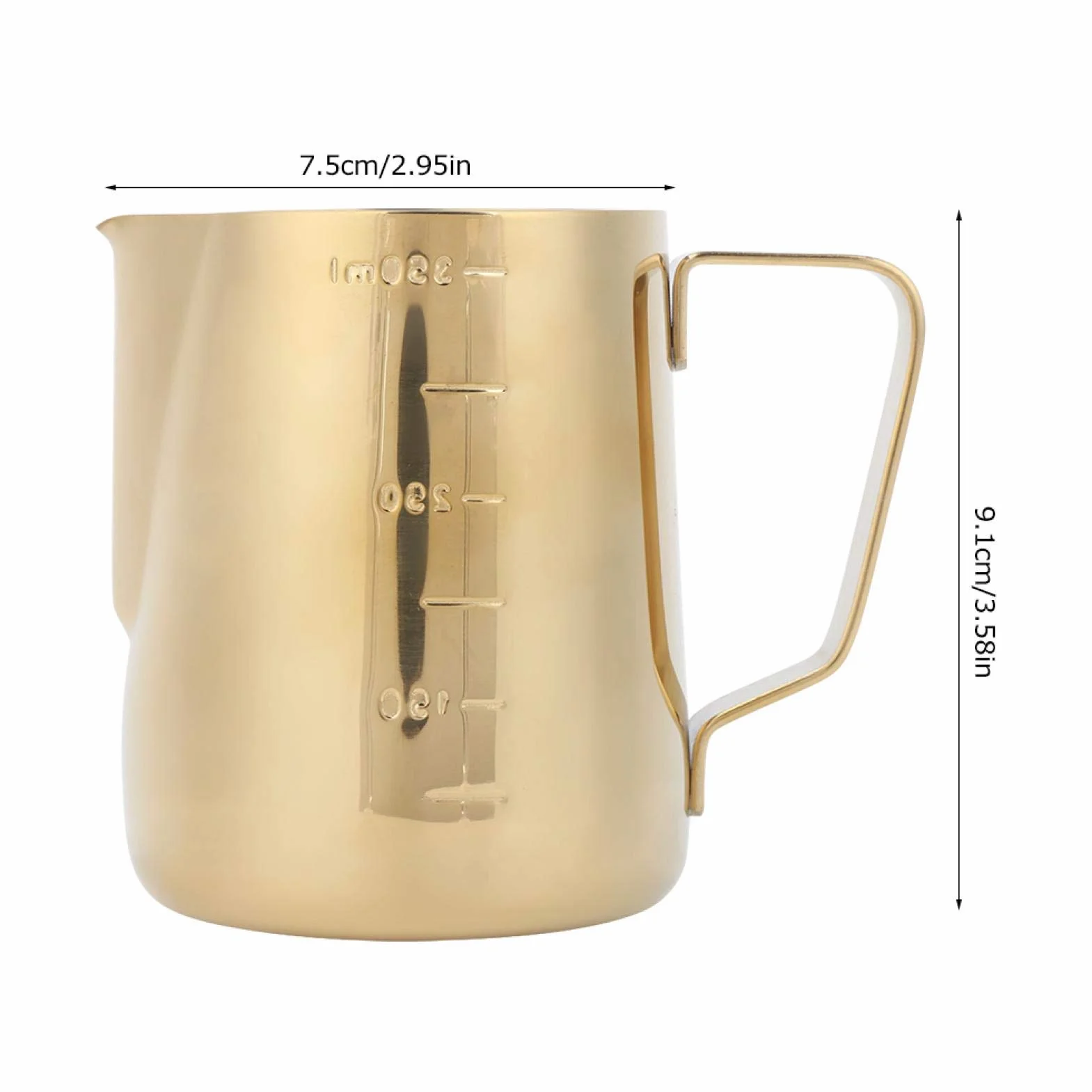 Kubek na mleko ze stali nierdzewnej 350 ml do latte z ergonomicznym uchwytem złoty