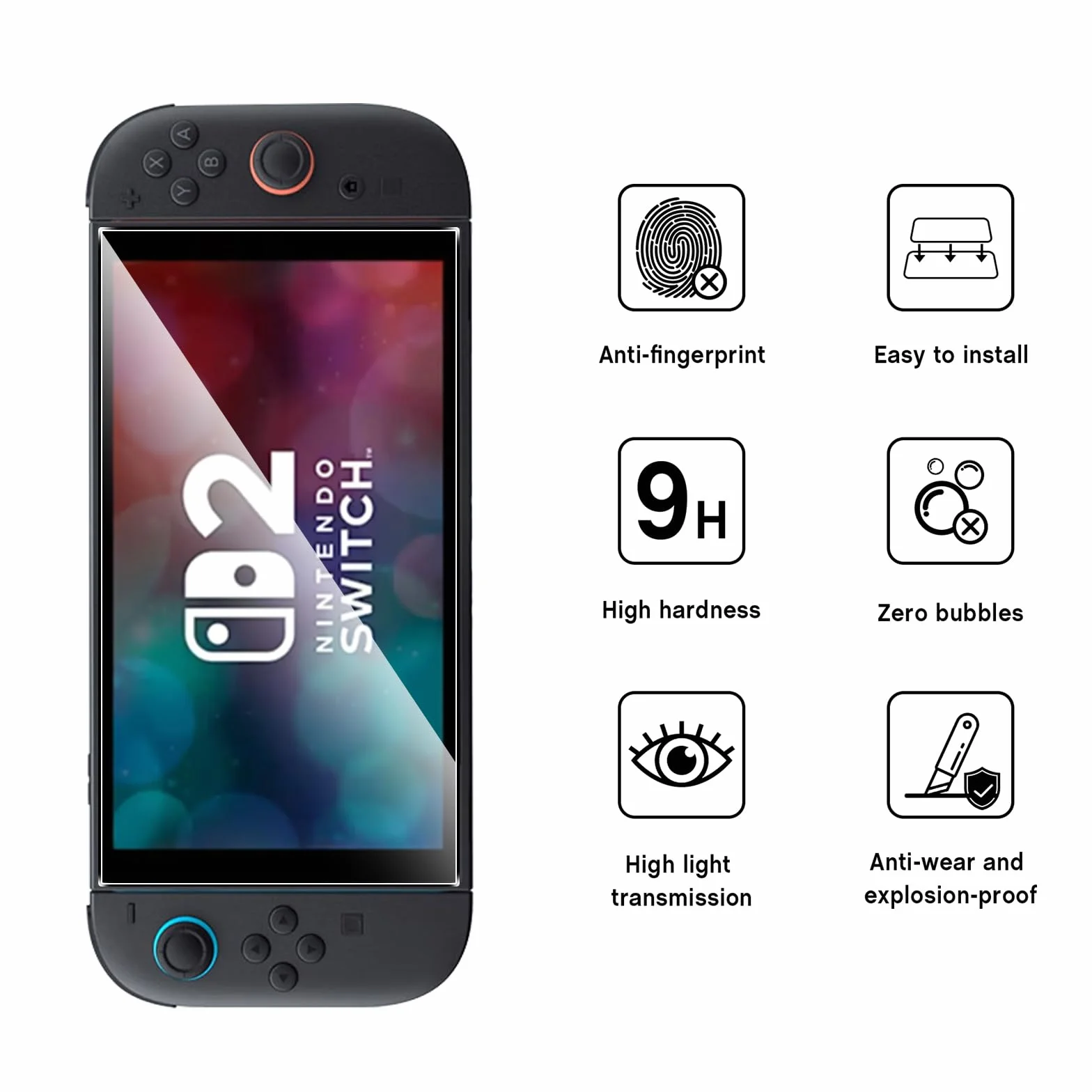 WFTE 2-pak ochraniaczy ekranu kompatybilnych NS Switch 2 2025, folia ze szkła hartowanego do Switch 2, odporna na zarysowania, bez pęcherzyków powietrza, ochrona przed