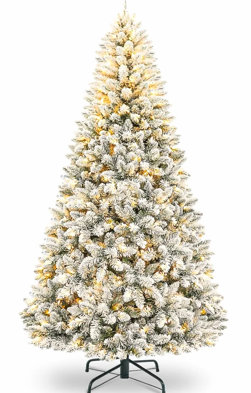 KOIUEYW Sztuczna choinka 180 cm LED 300 diod ze śniegiem metalowy stojak dekoracja bożonarodzeniowa