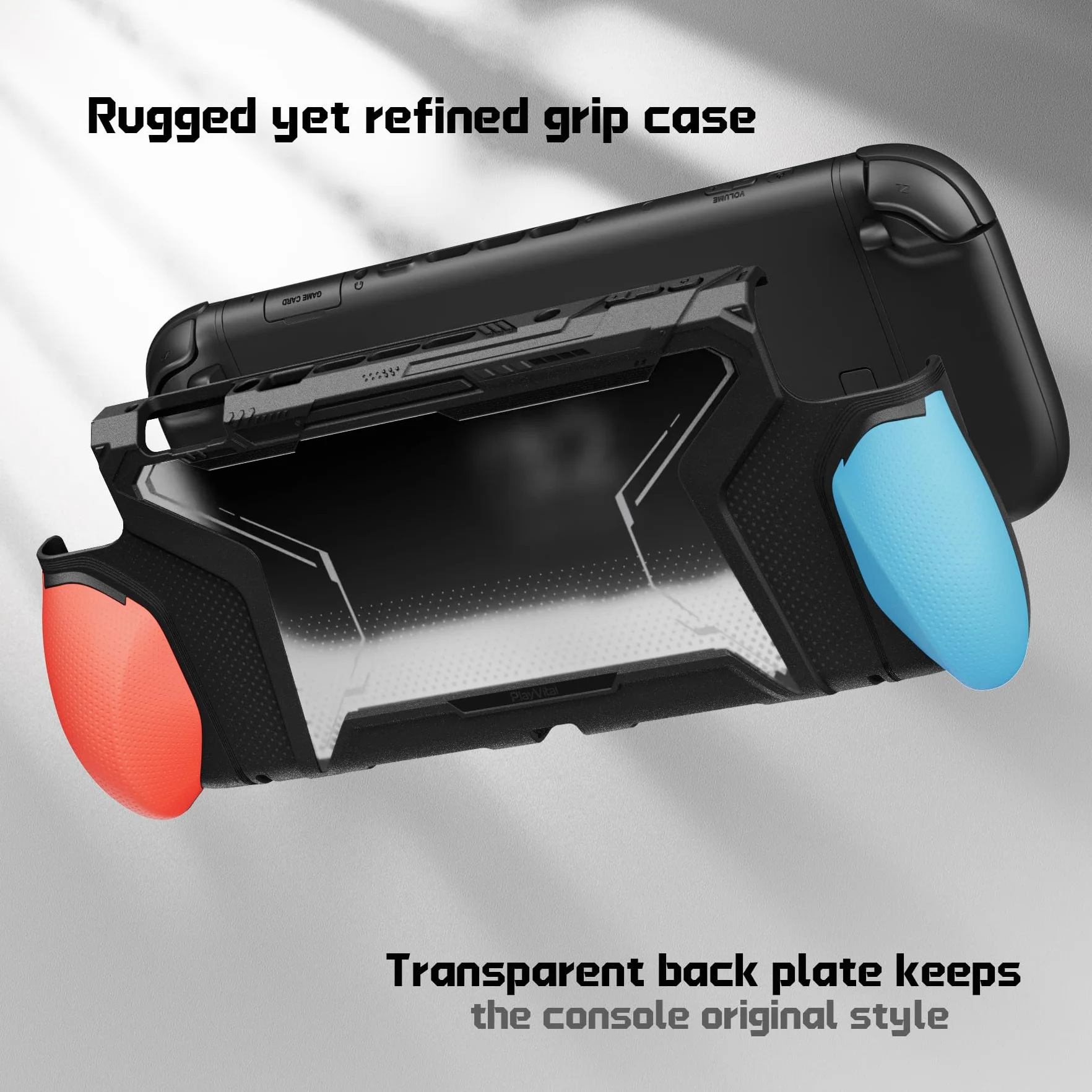 PlayVital Ochronne Etui do Switch 2 z Uchwytami Joycon & 2 Nakładkami Joysticki,Dockable Pokrowiec na Konsolę do Switch 2 Akcesoria Beyond-Grip,Niebieski & Pomarańczowy